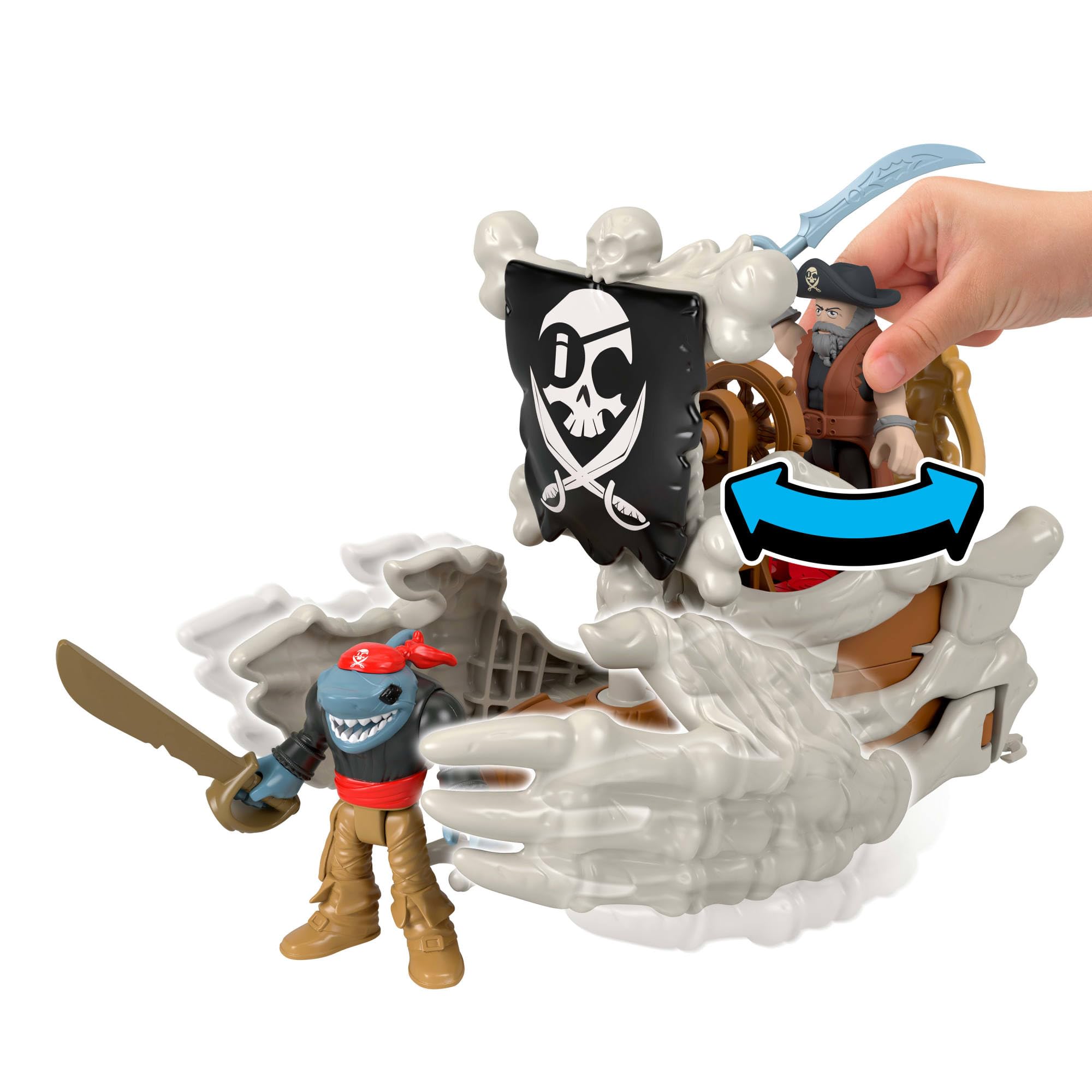 Imaginext - La Nave Di Billy Bones, nave giocattolo con mani scheletriche e lanciatore, il set include 3 personaggi, 2 creature marine e 7 accessori a tema, JLC51