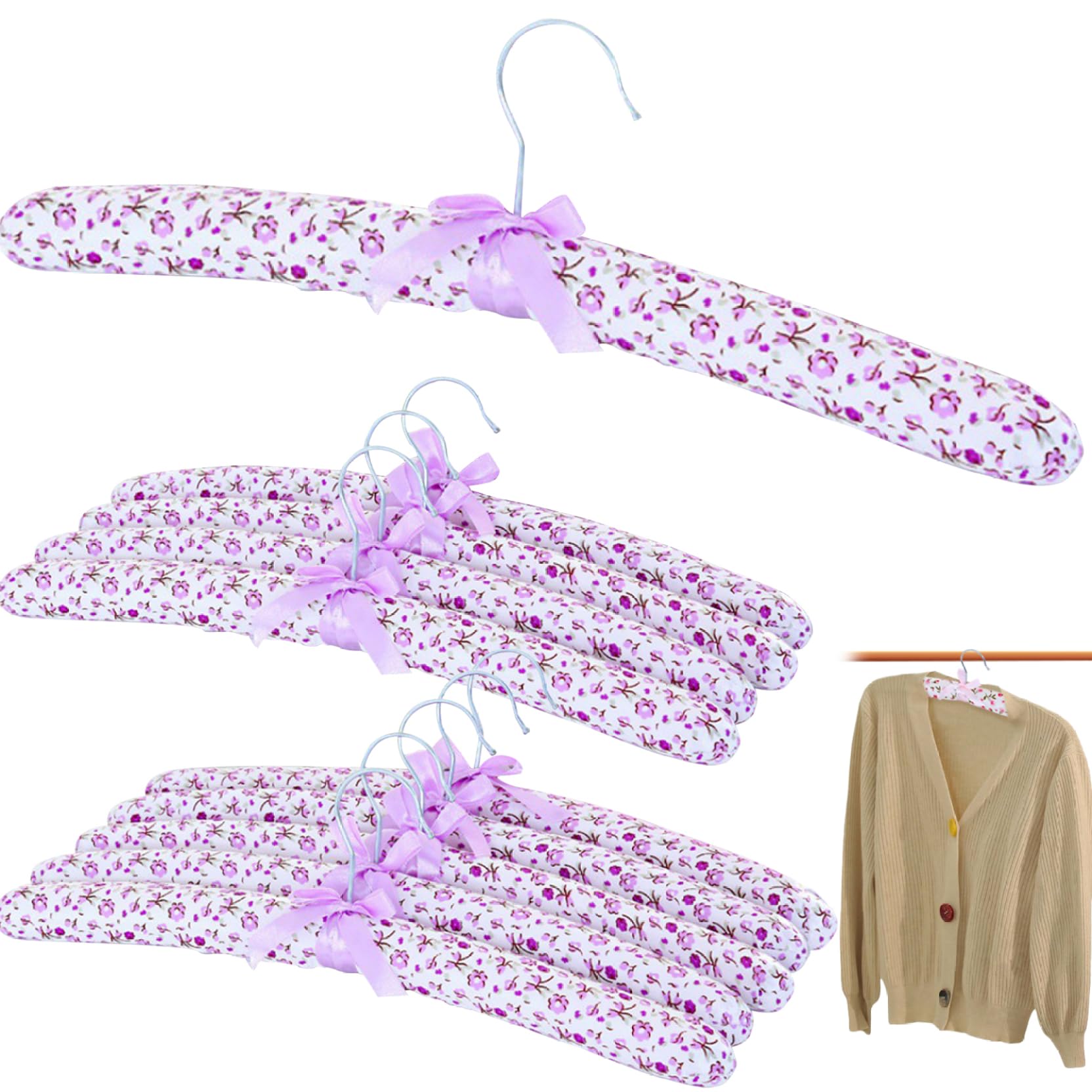 Appendiabiti maglione, ganci per cappotto imbottito, 10 pezzi imbottiti non slittati, ganci per vestiti imbottiti in raso fiore, ganci morbidi per maglione per camicetta 2, ganci per vestiti imbottit