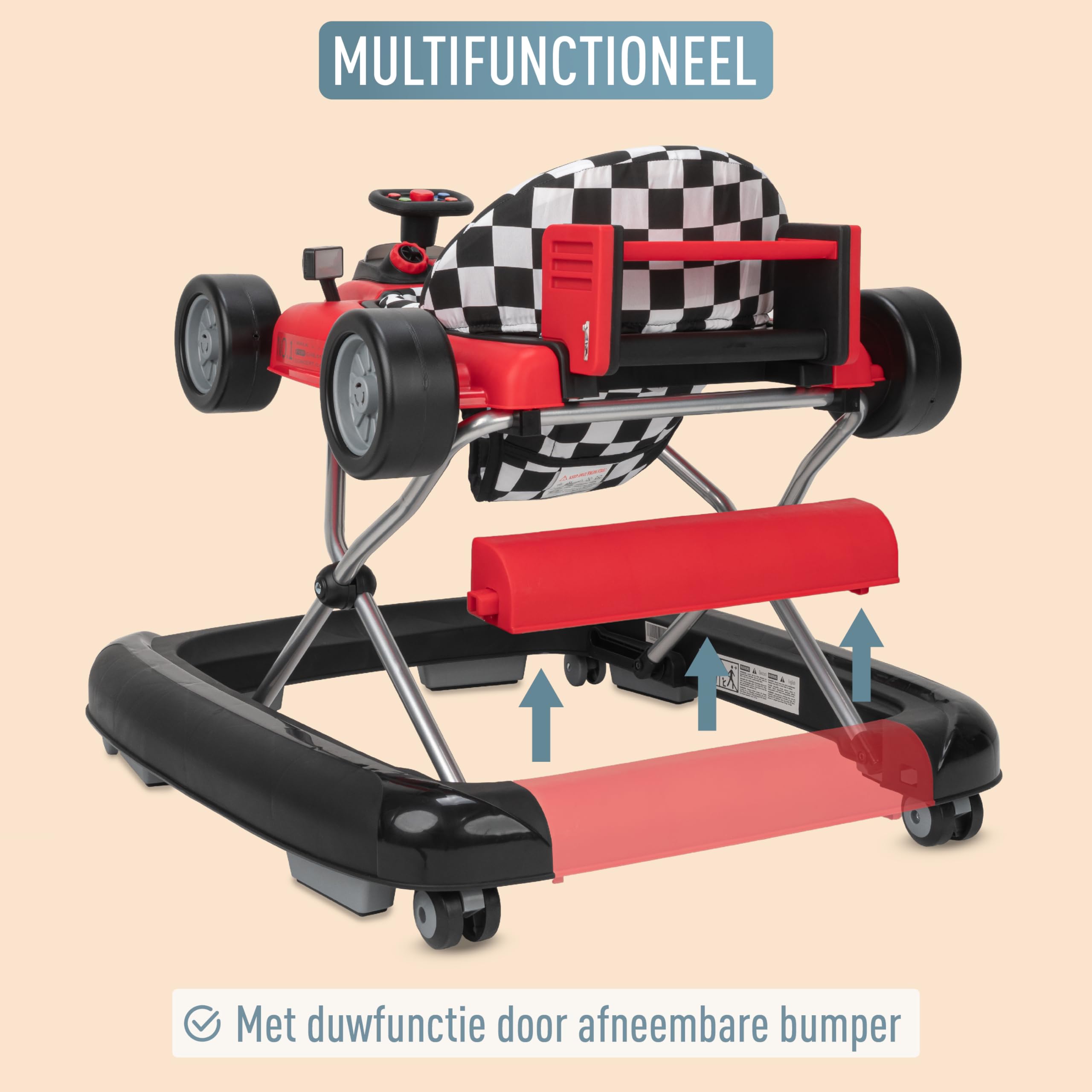 Girello 2 In 1 Ib Style Little Speedster - Con Effetti Sonori, Regolabile, Norma EN 1273:2020 - Rosso - Foto 6