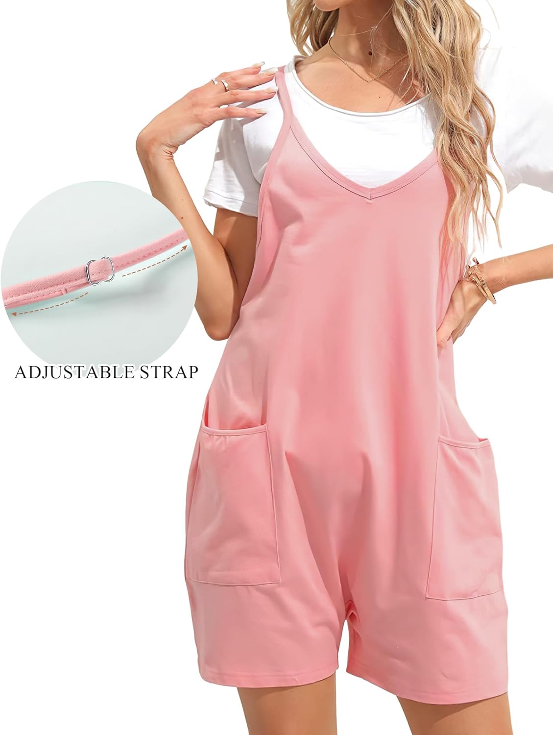 Buauty Women's Casual Rompers Summer Sleeveless Jumpsuits Loose Spaghetti Strap Shorts Overalls Trendy Outfits With Pockets - Image 3