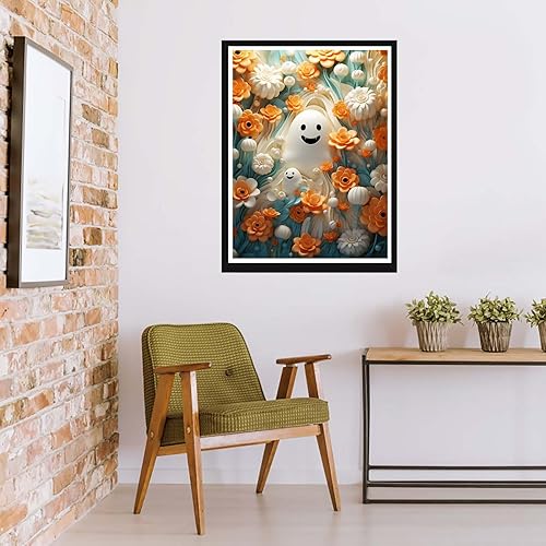 Miniatura 2 de Rovepic - Kit de pintura de diamante 5D, lindo fantasma redondo, taladro completo, pintura de bricolaje con diamantes, flor de cristal, punto de