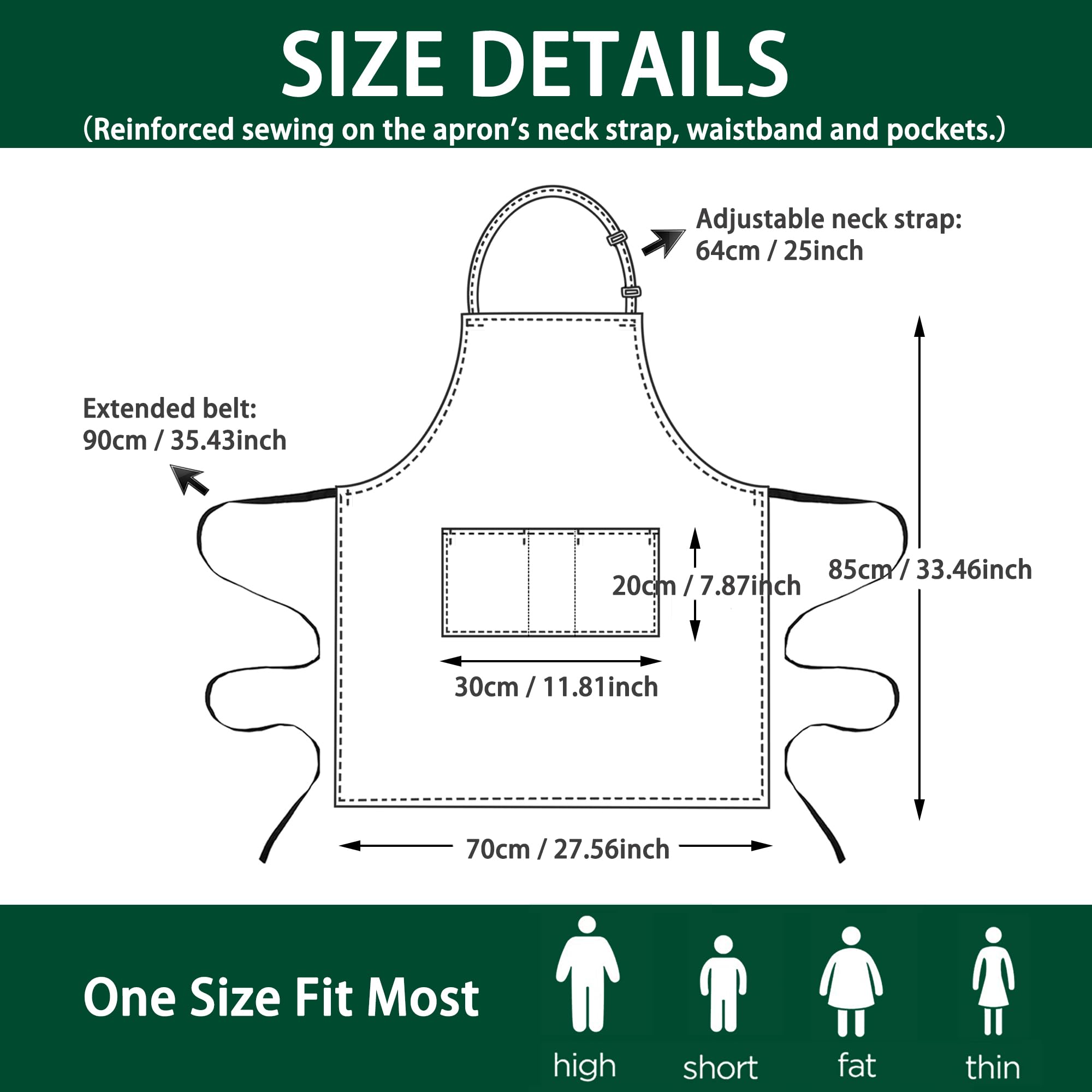 umboom 3 Pack Black Chef Apron, Adjustable Bib Apron with 3 Pockets for Men Women, Professional Work Apron for Kitchen Restaurant Server Baker Hairstylist Cook Dishwash Clean (Polycotton - Black)