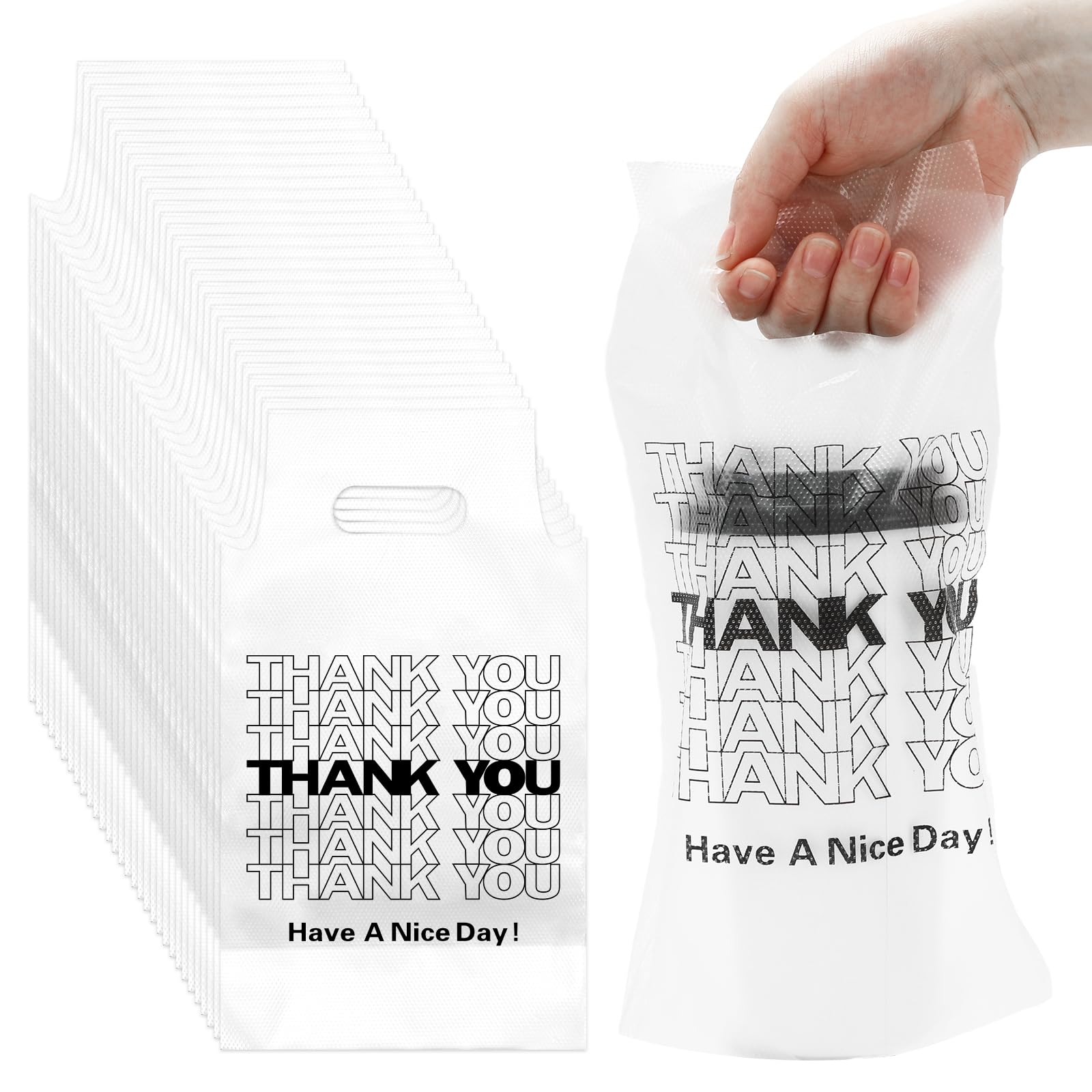 Whaline 1000 Count Thank You Handle Drinking Bags 1 Cup Plastic Packaging Poly Bag Carriers for Delivery Take Out Cup Holder Beverage Coffee Juice