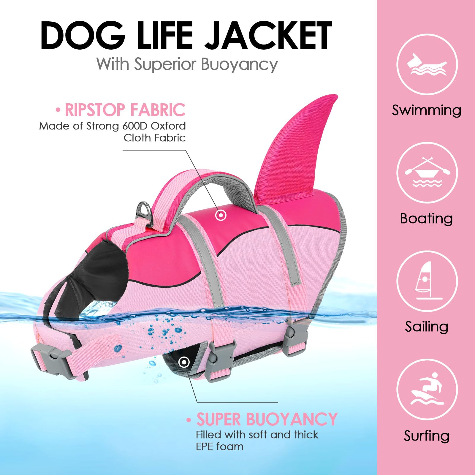 AOFITEE Chaleco Salvavidas para Perro, Chaleco Salvavidas para Perro, tiburón, Chaleco de Seguridad Reflectante para con flotabilidad Superior y asa de Rescate, Traje de baño Ajustable para