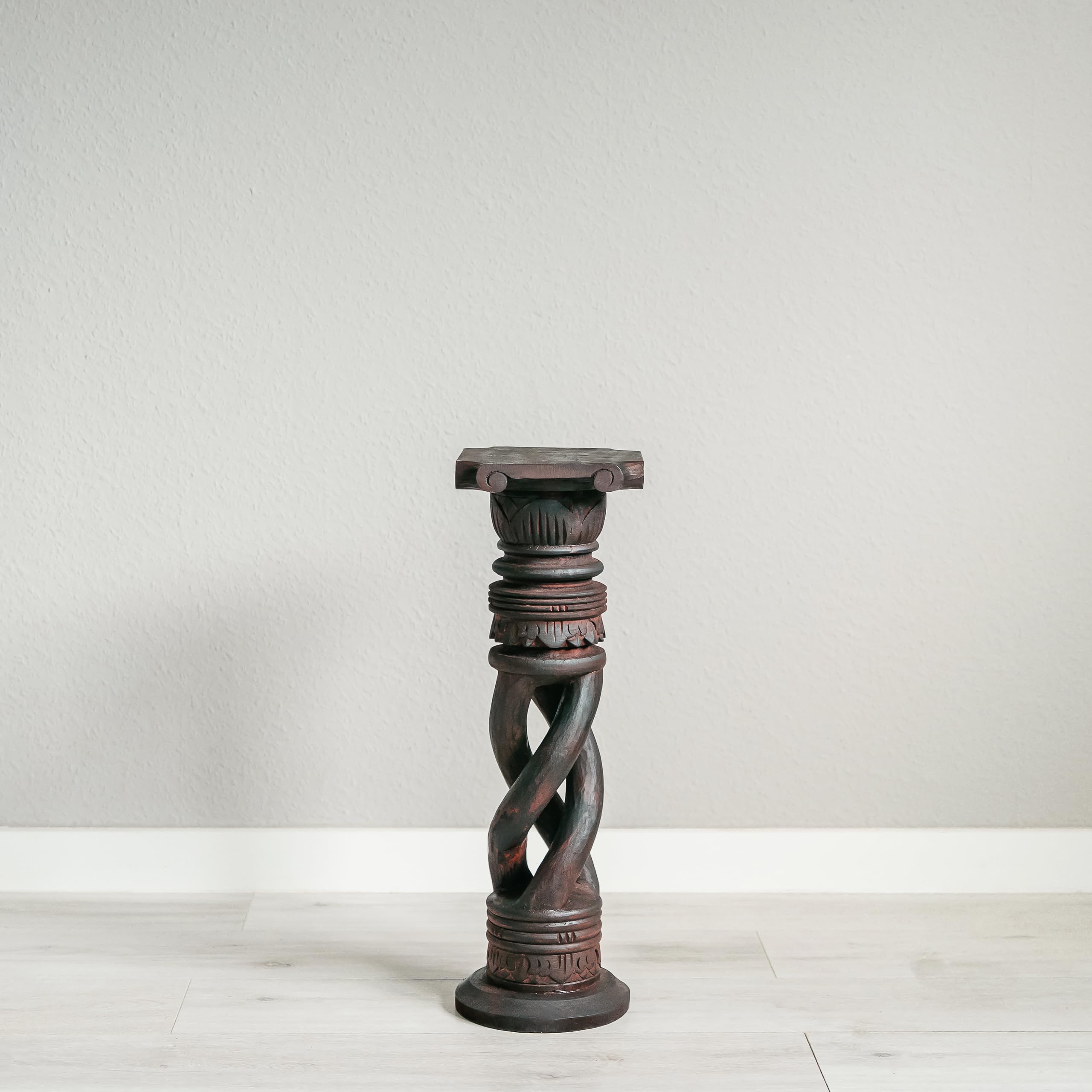 Colonne Decorative Pilier Bois Sculpté Main Bali 80cm - Support Pot, Piédestal Décoratif - Style Ethnique, Marron Colonne De Decoration