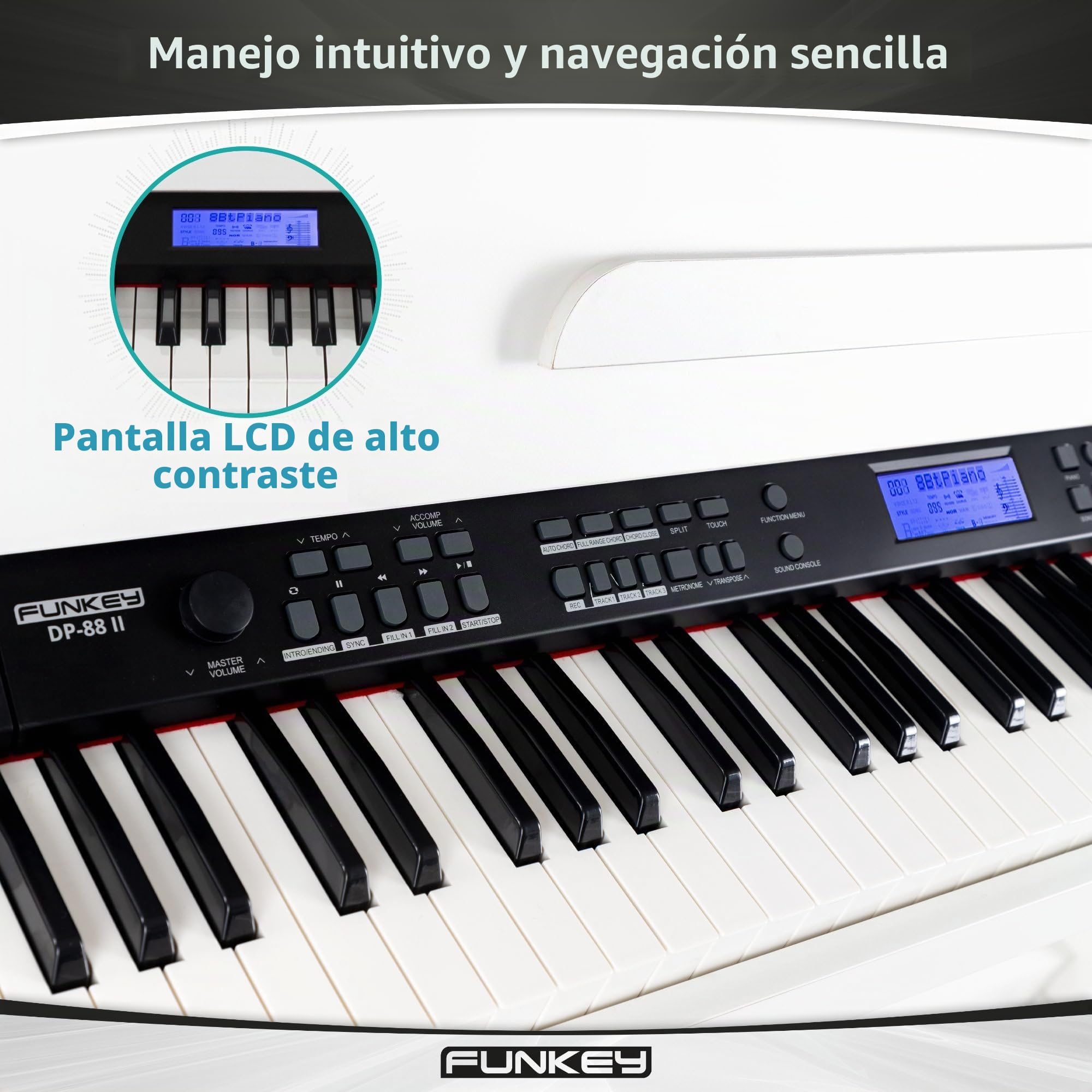 Piano digital FunKey DP-88 blanco set con auriculares, banco de piano Economy y manual