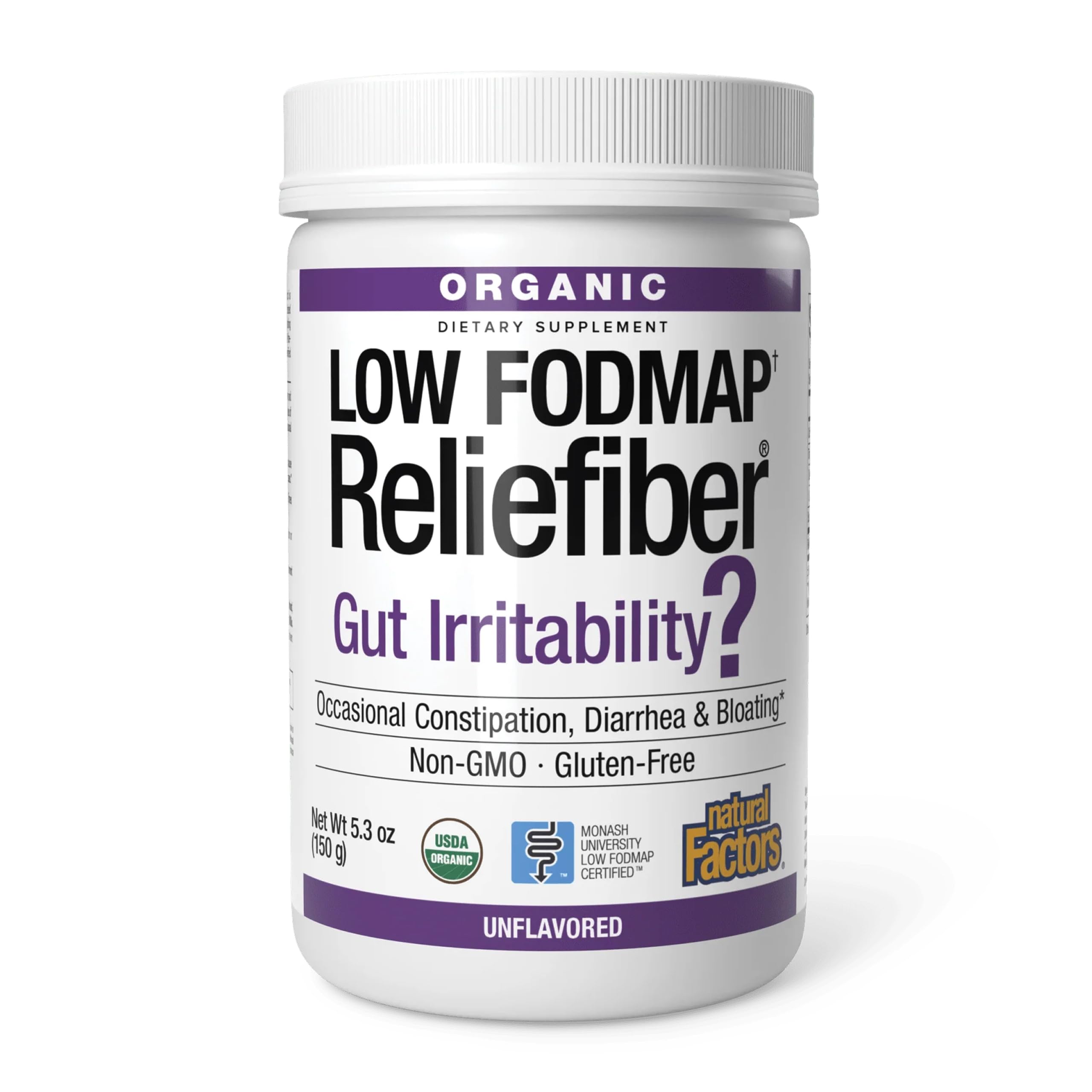 Natural Factors Organic Low FODMAP Reliefiber Fiber Powder, 30 Servings