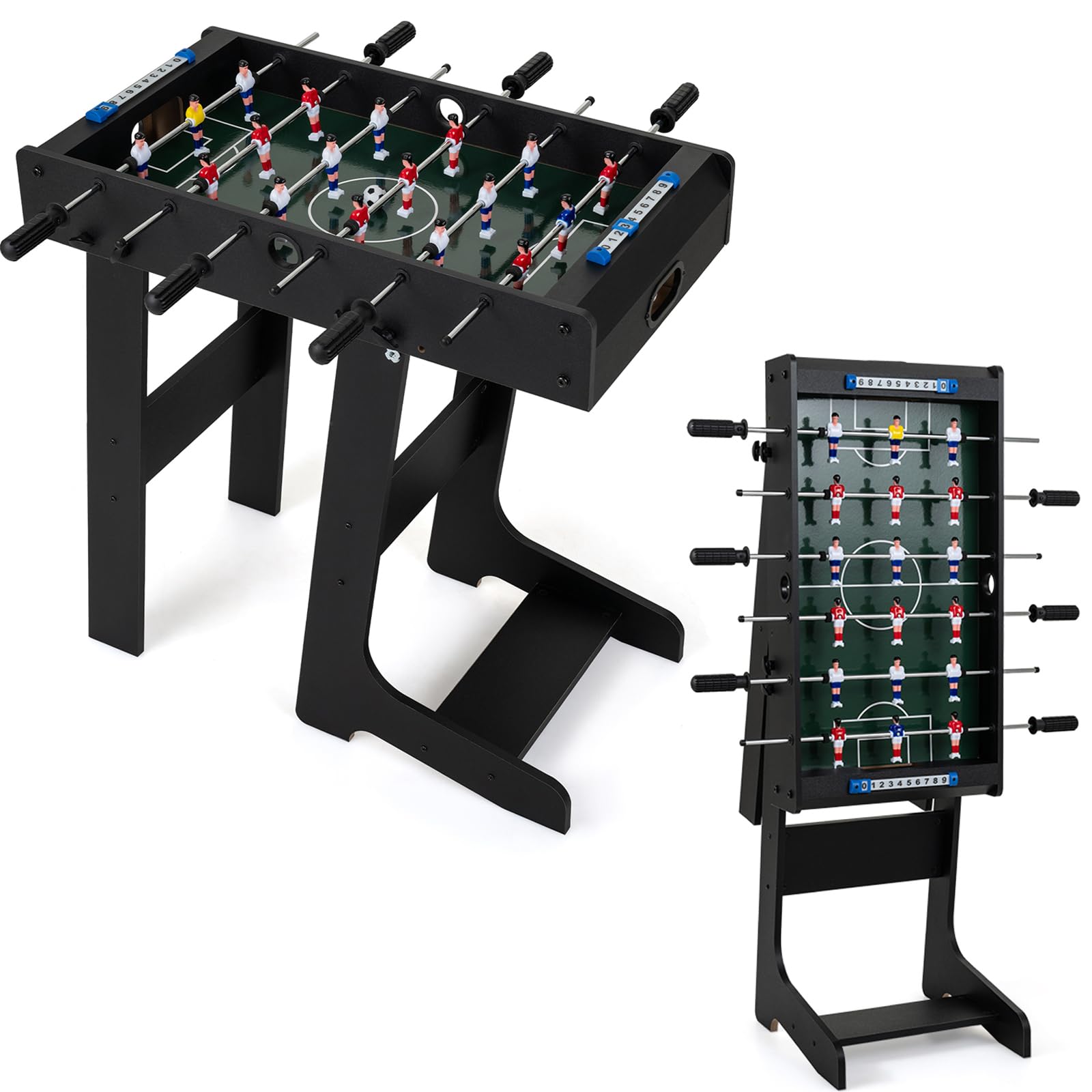 RELAX4LIFE Calcio Balilla Pieghevole per Bambini e Adulti | in Legno 6 Aste,18 Giocatori, 2 Palline, Segnapunti, Biliardino da Casa Salvaspazio con Maniglie Antiscivolo, 69 x 60 x 71 cm