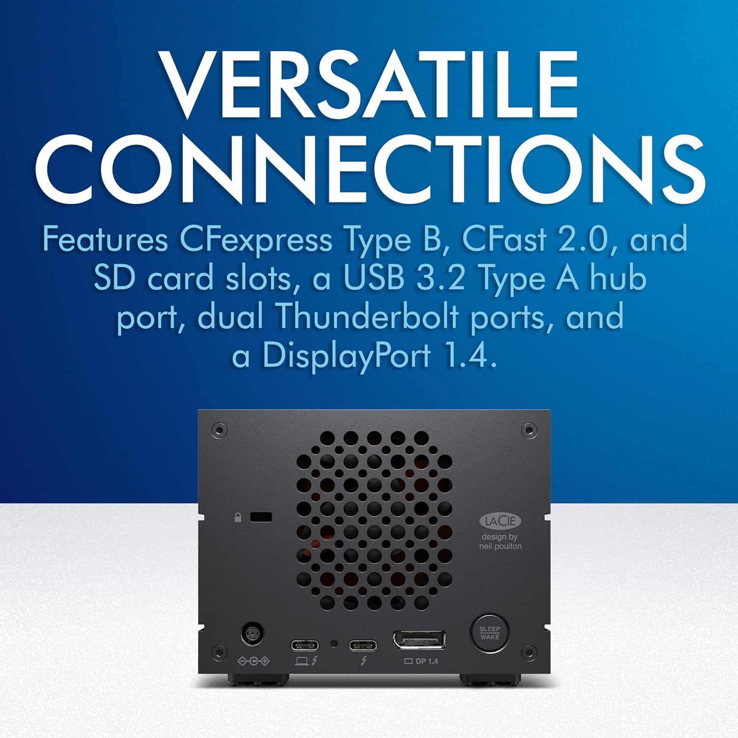 వెనుక view of the LaCie 2big Dock showing various connection ports