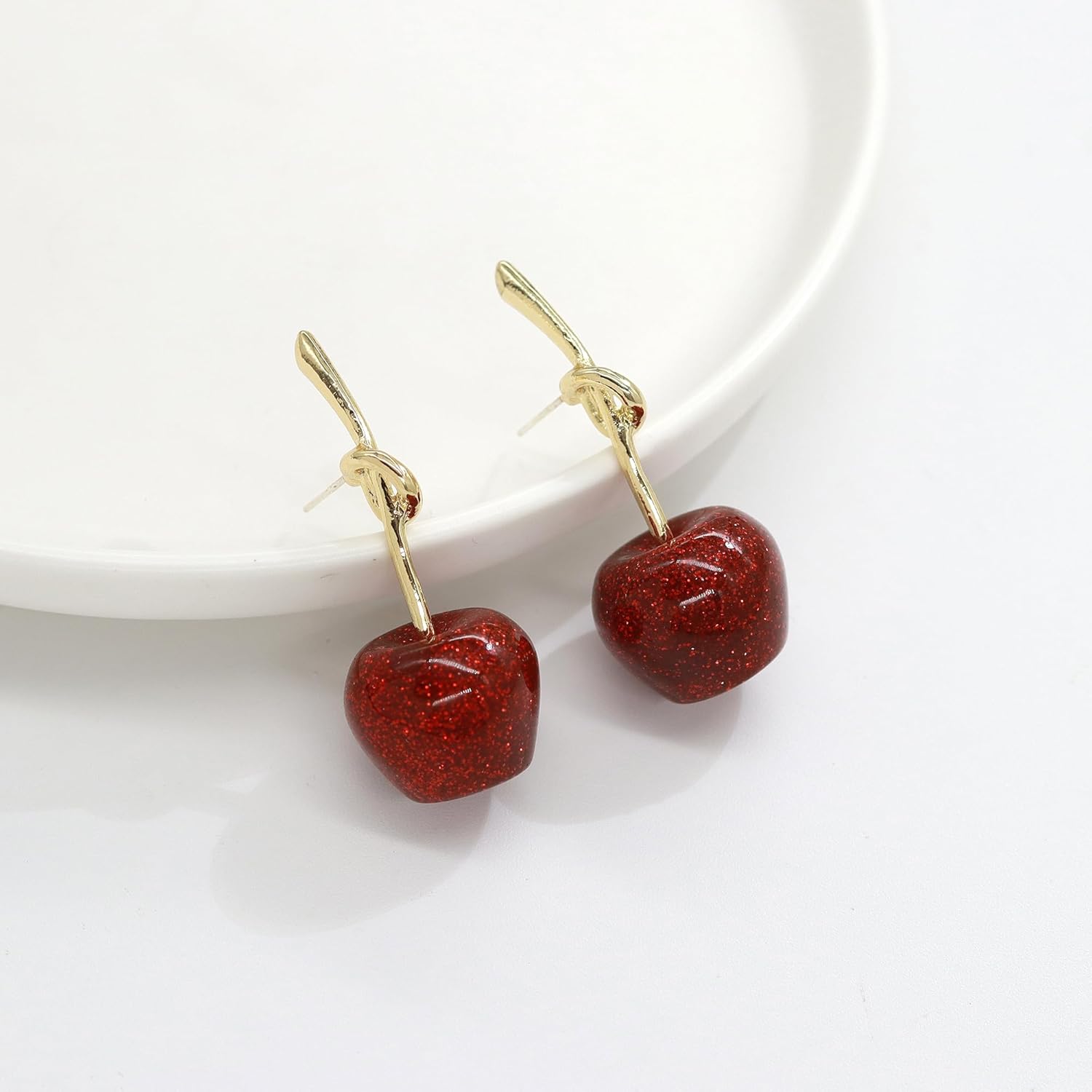 Cherry Earrings, 3D Red Cherry Drop Dangle Earrings Sweet Cute Fruit Earrings Charm Cherry Jewelry Red Earrings for Women - Image 8