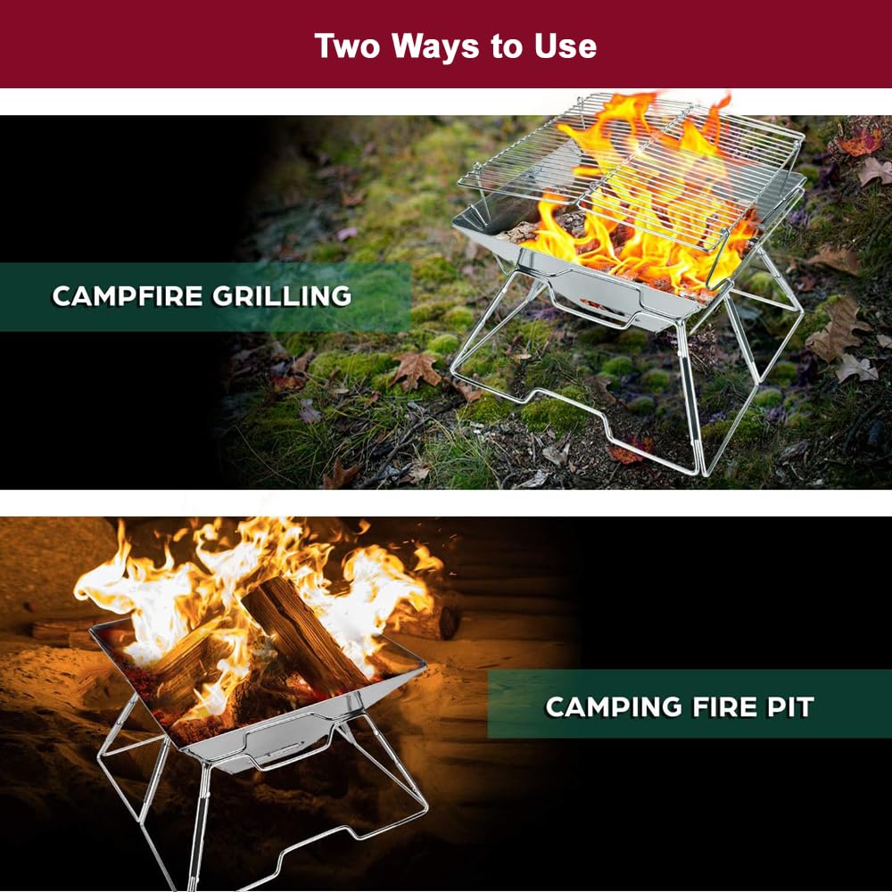 Grill De Camping Portable Robuste, Antirouille, Résistance À La Corrosion, Feu De Camp Pliable, Grill En Acier Inoxydable 430 Pour Le Camping, La Randonnée, Les Pique-Niques, Les Voyages, Etc