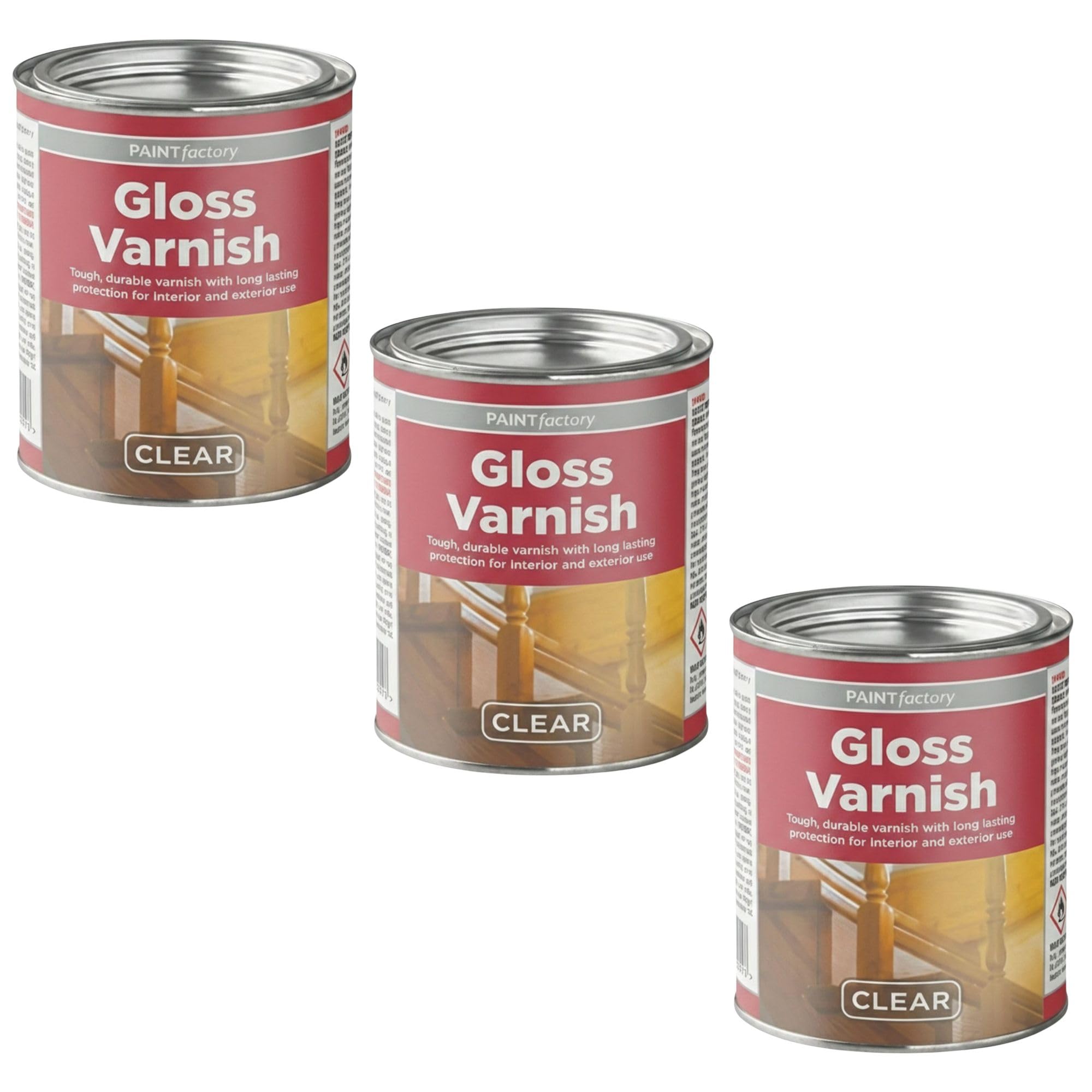 AOC24 3pcs Clear Gloss Varnish Coating Tin 300ML, Weather-Resistant Gloss Finish, Durable Fast Drying for Interior Exterior Use, Ideal for Metal, Wood, Concrete Oil Based Long-Lasting Bright Shine