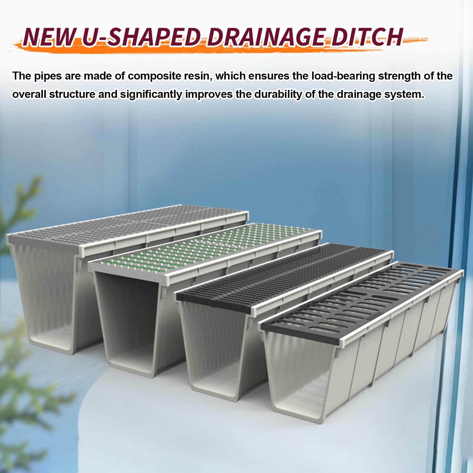 Générique Kit de caniveaux de Drainage linéaires extérieurs - Système de Drainage en résine avec Grille pour allée, terrasse, Jardin et Cour, 20 x 20 cm (7,8 x 7,8 po) -