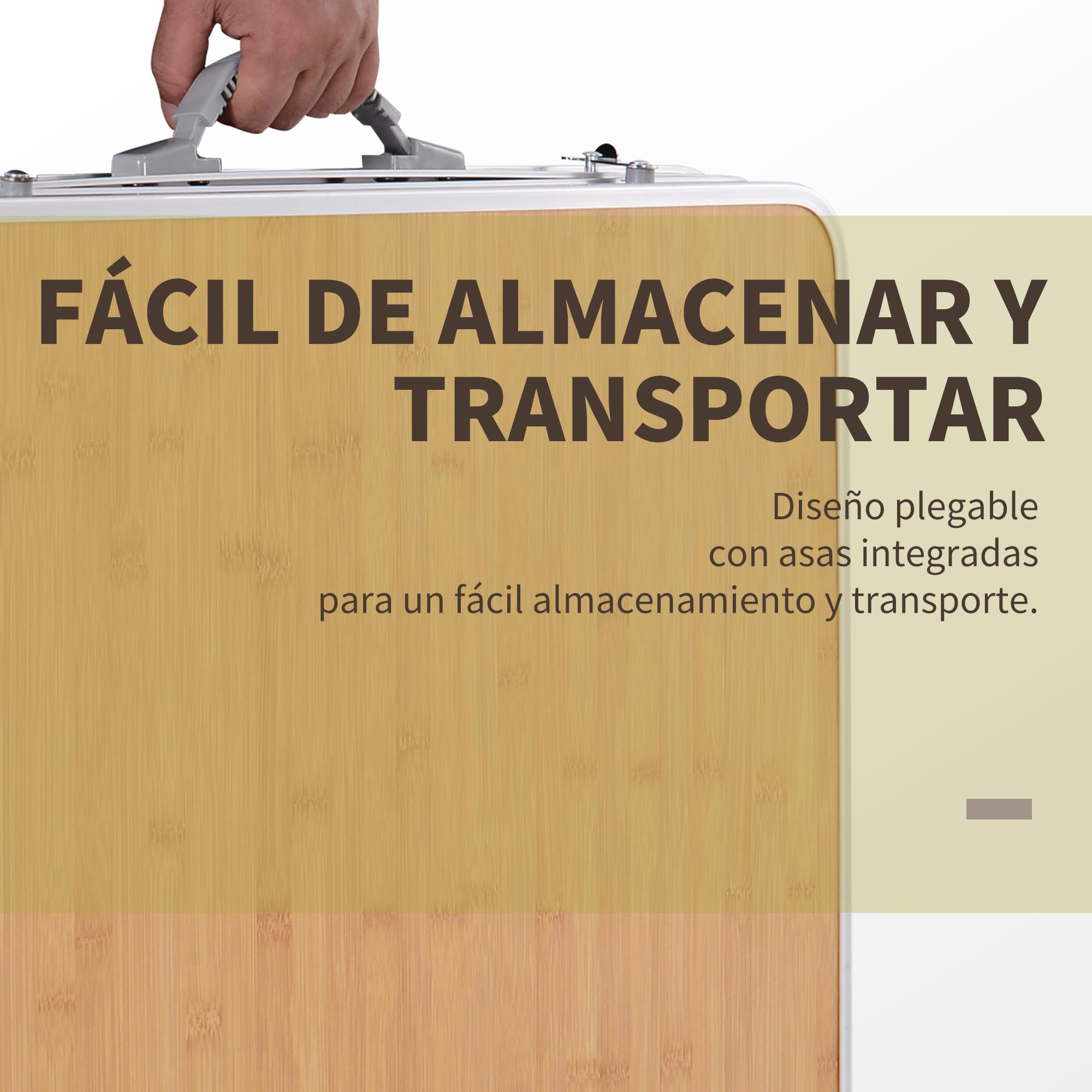Outsunny Mesa Plegable de Camping Portátil con ala Abatible Mesa de Picnic de Encimera MDF Estructura Ligera de Aluminio Carga 30kg Altura Ajustable 153x60x39/71 cm