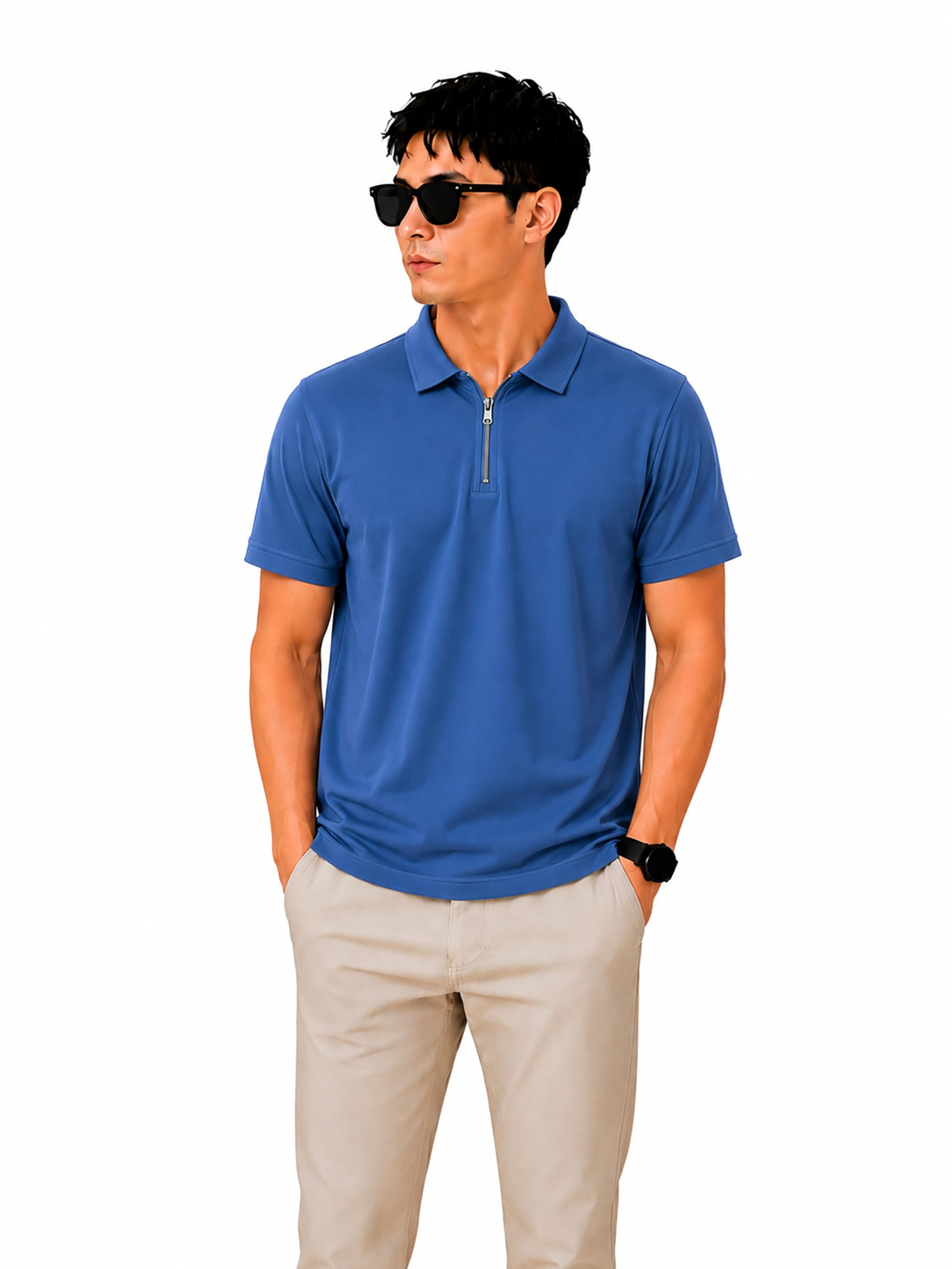 Men's Zip Polo T-Shirt | Premium Solid Polo Neck Half Sleeve T-Shirt | Regular Fit Casual & Smart Casual Cotton Blend Tee for Men-picture-33