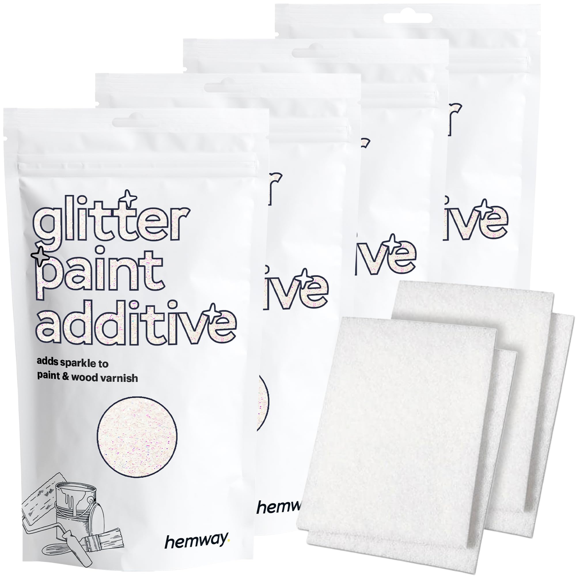 Hemway Mother of Pearl Iridescent Glitter Paint Additive 400g with 4X Buffing Pads for Adding Sparkle to Paints & Varnish | Paint Walls Sparkly Add to Emulsion, Acrylic or Lacquer Indoor