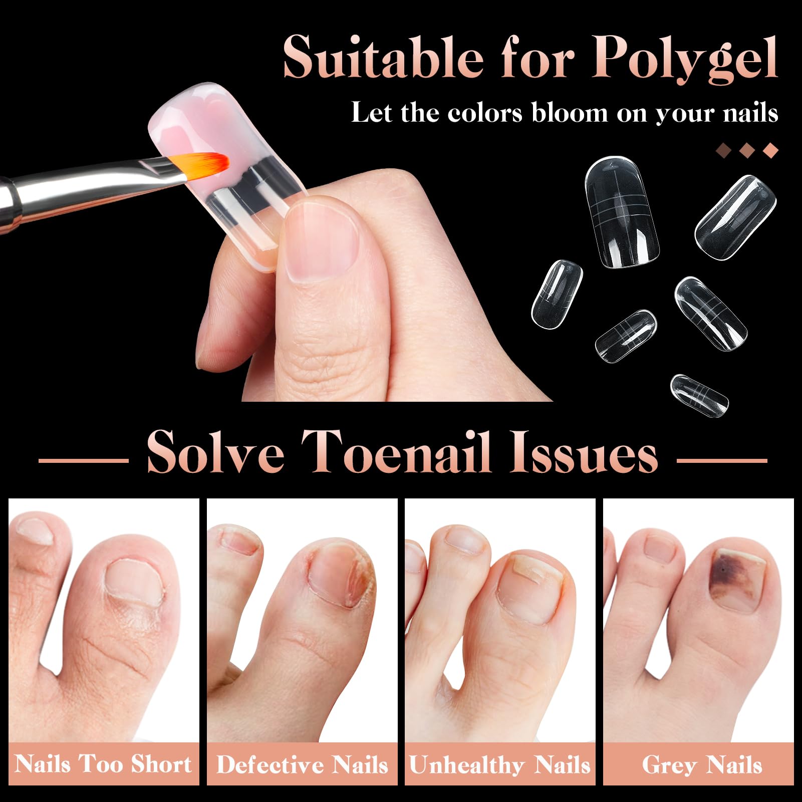 MELLIEX 150 Pieces Dual Nail Forms for Toes Full Cover Forms for Polygel Extension Long Square Nail Mold Tips - Image 3