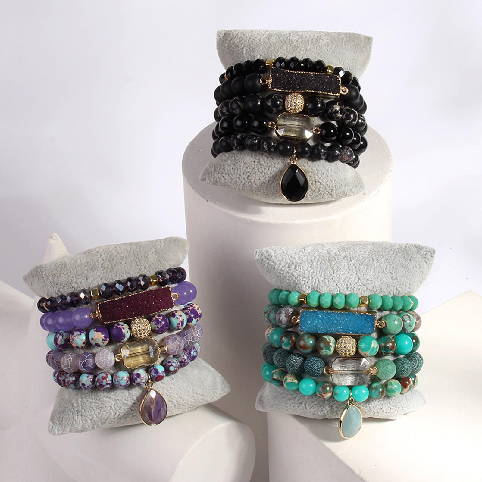 WZGWDC Gioielli Fatti a Mano Bracciale con Perline Fascino Regolabile Pietra Artistica