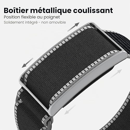 SimpleThings Bracelet pour Amazfit Helio Strap avec coque en métal - Bracelet de sport élastique et réglable en nylon - Compatible avec tracker d'activité Zepp Amazfit Helio Strap, Nylon - 3