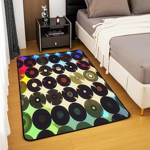 Miniatura 4 de jejeloiu CD Musical Disc Print Rugs for Living Room Bedroom for Kids Boys Girls Area Rug 5x7 Music Gift Decorative Carpet Retro 60s 70s 80s Accent