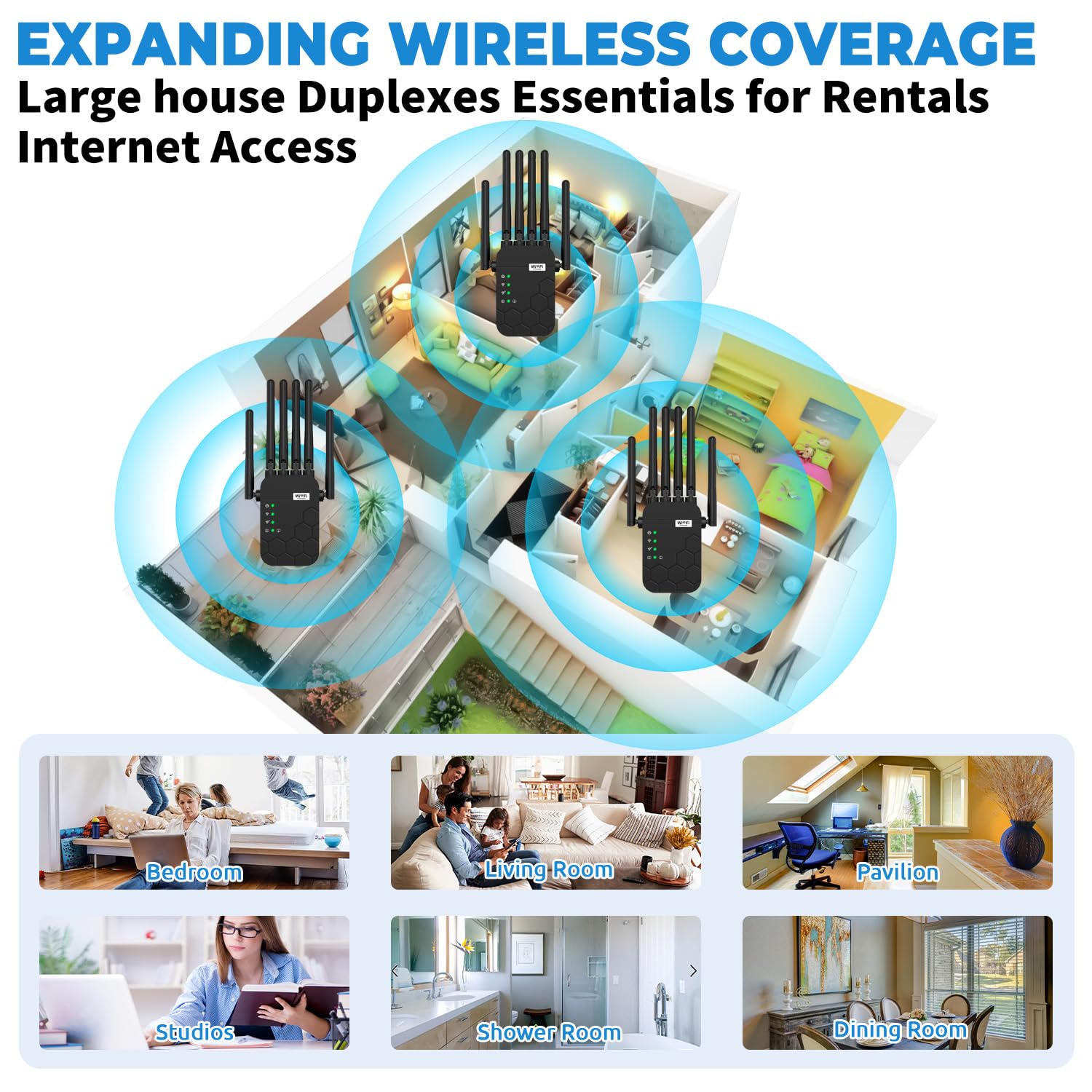 2026 WiFi Extender Signal Booster, Dual Band 5.8GHz&2.4GHz, 6X Faster, WiFi Booster Covers Up to 13880 Sq.ft, WiFi Repeater 1.2Gbps with Ethernet Port, Connects 100+ Devices, One-tap Setup — view 5