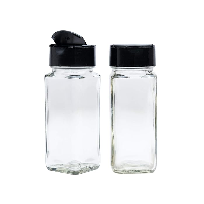Buy Raawan Salt & Pepper Glass Square Spice Jar with Black Sifter Two