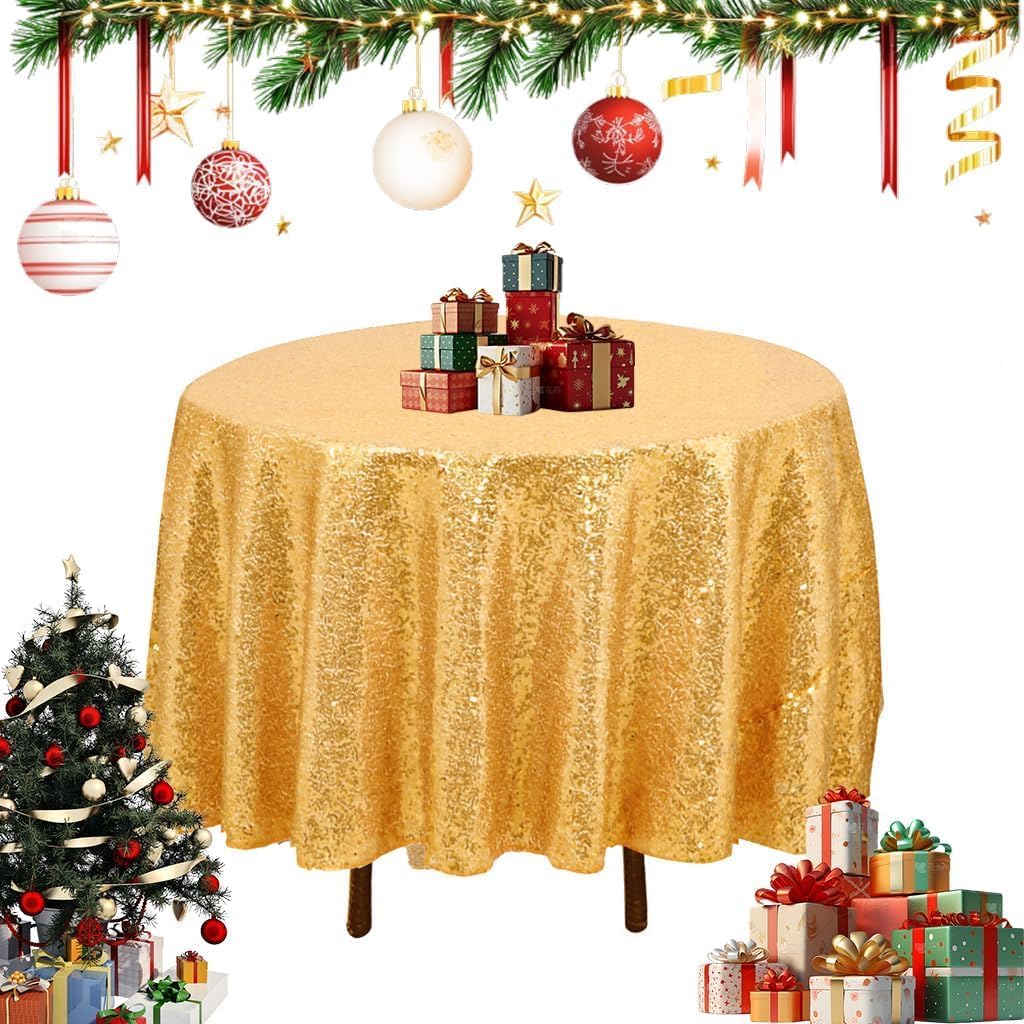 ShinyBeauty Sequin Tablecloth Round Table, 120 Inch,Silver Table Cloth Round for Wedding, Birthday, New Year Decor, Sparkle Tablecloth for Party Glitter Linen