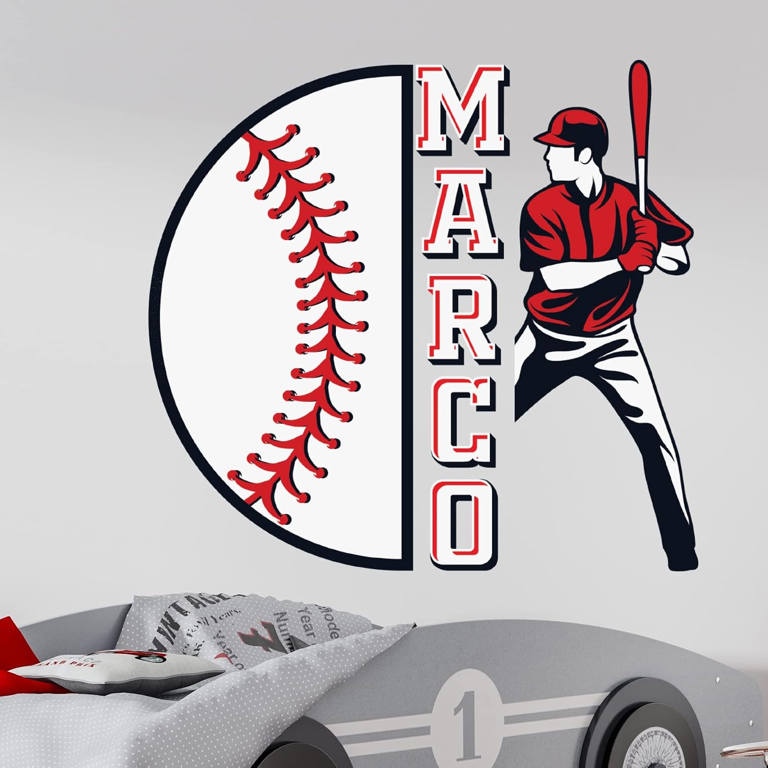 Kids Custom Baseball Name Wall Decals Multicolors - Baseball Wall Stickers - Sport Mural - Nursery Wall Decor - Kids Baseball Room Green