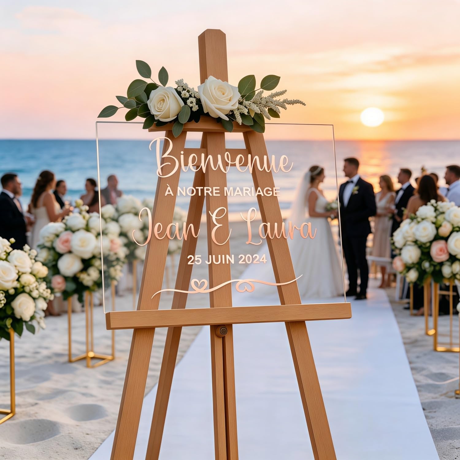 Welcome to Our Beginning Custom Wedding Decal, Personalized Name Date Mirror Acrylic Chalkboard Sticker, Romantic Script Font Vinyl Sign for Reception Entrance