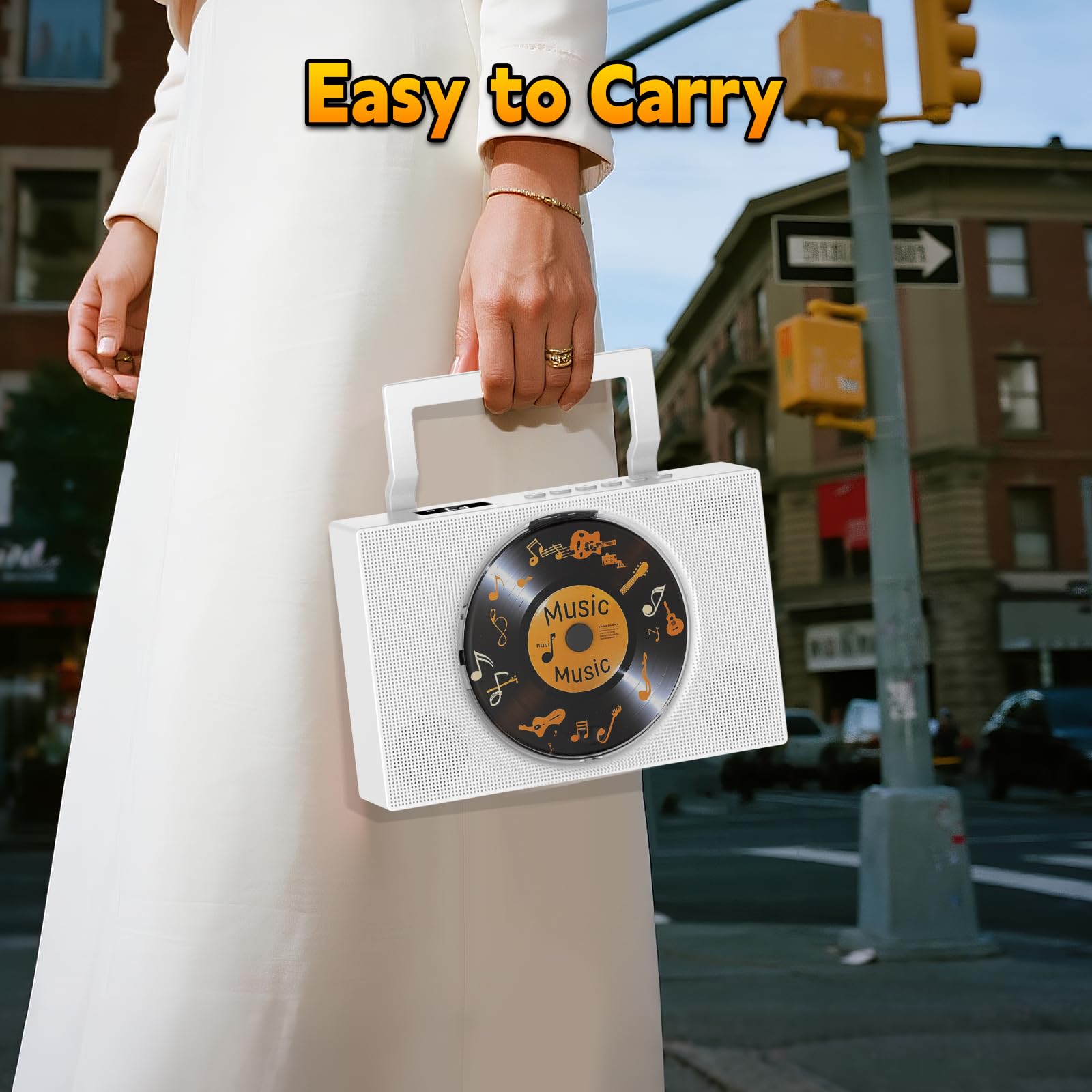 Gueray Lettore CD Portatile con Radio Bluetooth, Altoparlanti, Display, Telecomando, AUX 3.5mm, Jack Cuffie, Radio FM, USB Type-C