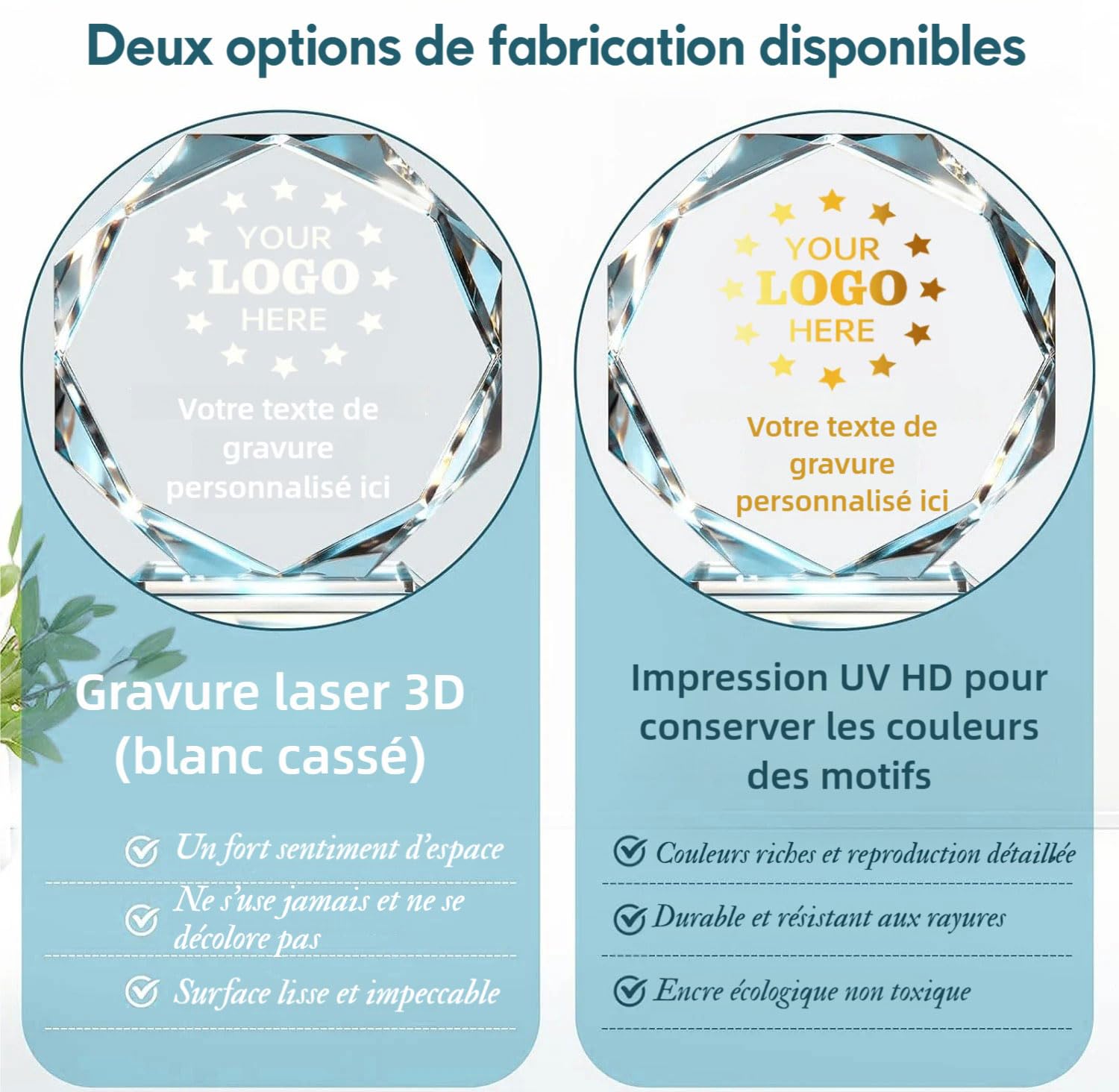 Trophée en Cristal Personnalisé avec Logo/Photo/Texte, Trophées en Verre Personnalisables, Plaques pour Événements d'Entreprise, Tous Sports, Récompense Employé, Reconnaissance, Départ à la Retraite