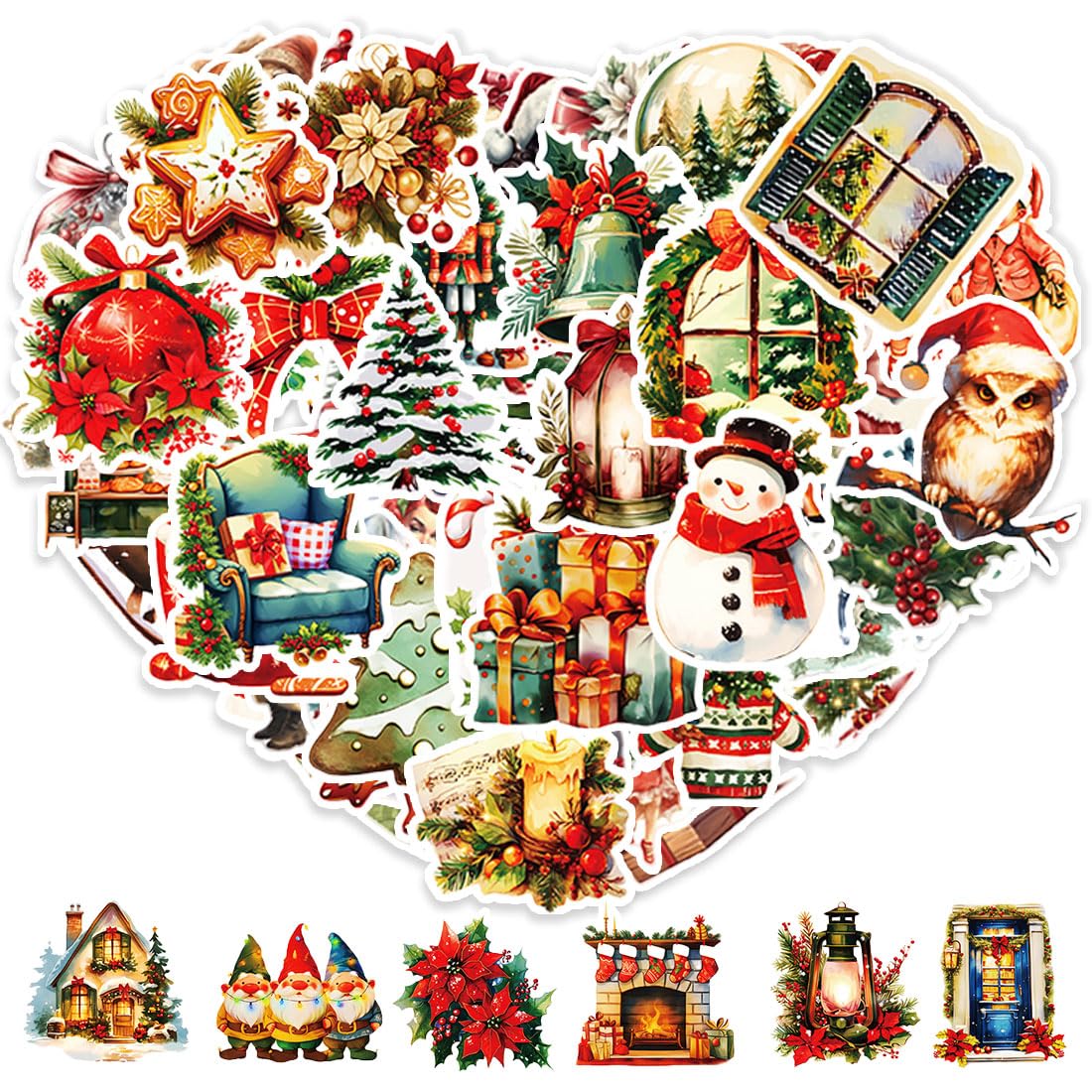 50PCS Autocollants De Noël Animaux Gommette Imperméable Étiquette Adhésif Décoration Cadeau Scrapbooking