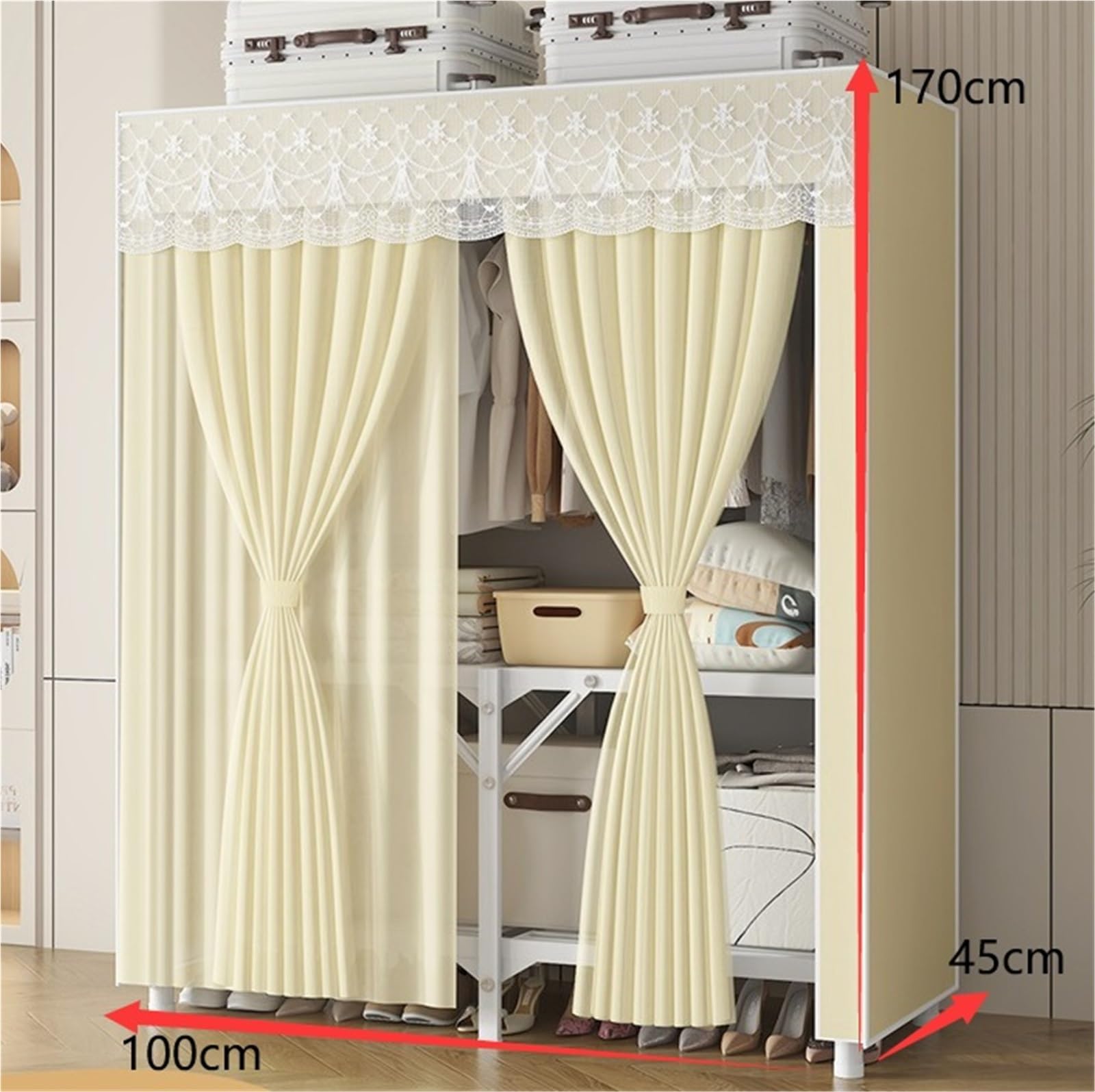 Ropero Portátil para Ropa Dormitorio Guardarropa Plegable con Armarios Estables De Tela No Tejida For Colgar Ropa Vestidor Salón(Blue,100x45x170cm)