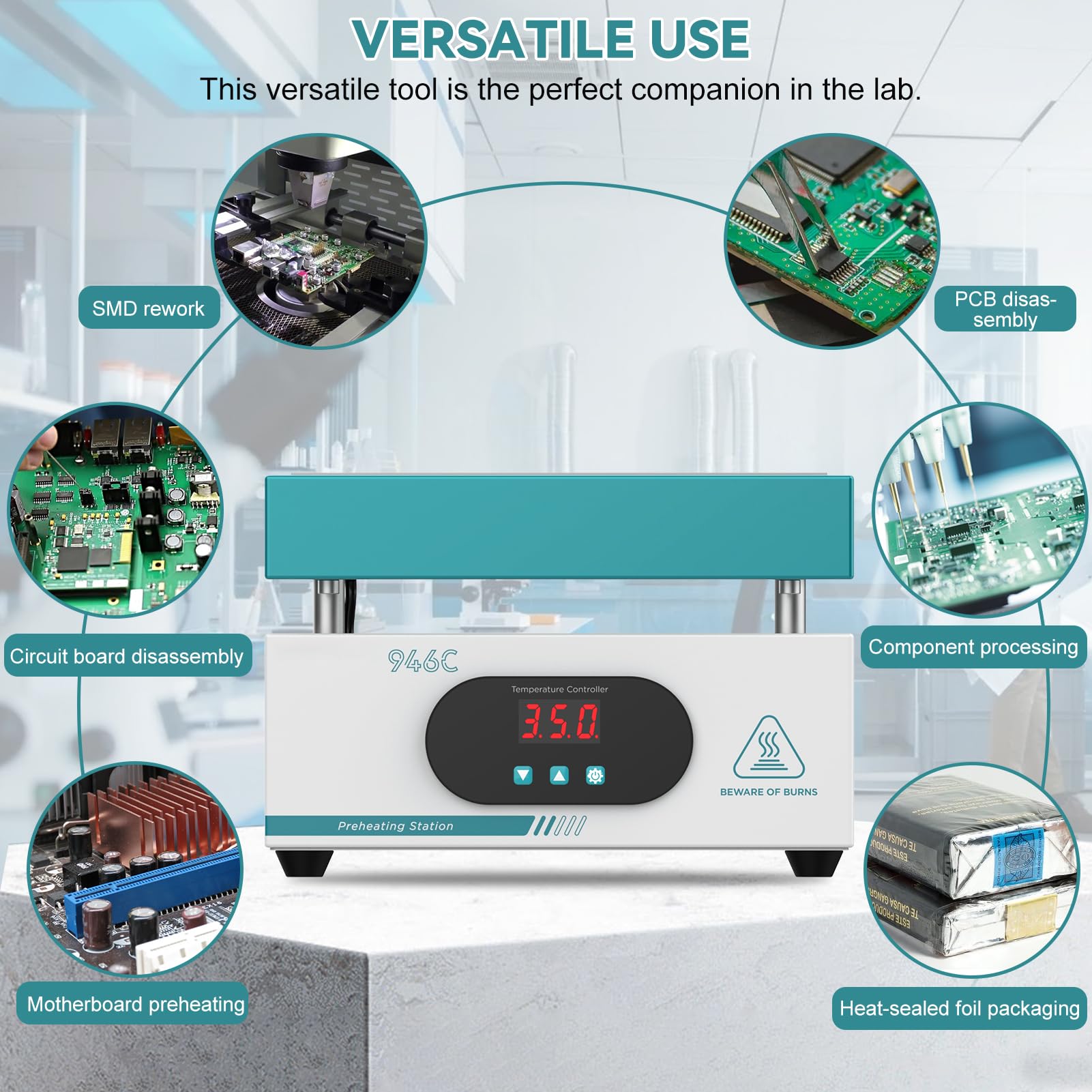 600W 220V Stazione di Saldatura Piastra Riscaldante 20 x 20 cm Area di Controllo Della Temperatura da Temperatura Ambiente a 350 °C Stazione di Riscaldamento per Rilavorazione SMD Rimozione PCB