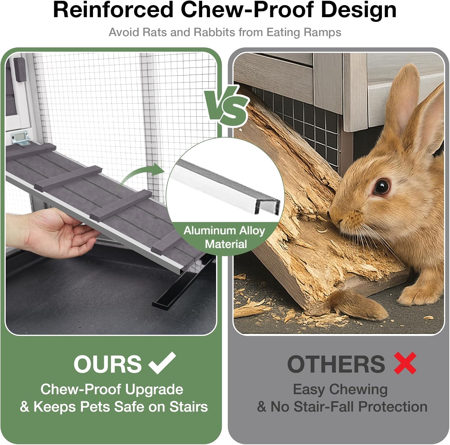 62″ 2-Story Large Rabbit Hutch, Indoor & Outdoor Bunny Cage with Chew-Proof Ramp, 3 Leakproof Pull-Out Trays, Waterproof Roof, 6 Lockable Wheels, for Rabbits & Guinea Pigs