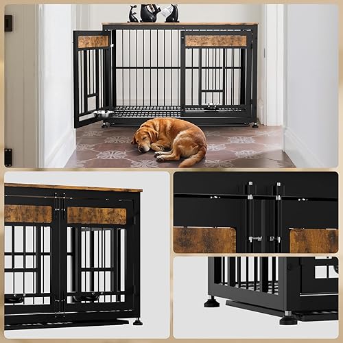 Miniatura 6 de Mueble de jaula de perro resistente de 48 pulgadas para perros grandes, mesa auxiliar decorativa para casa de mascotas, jaula de madera extra