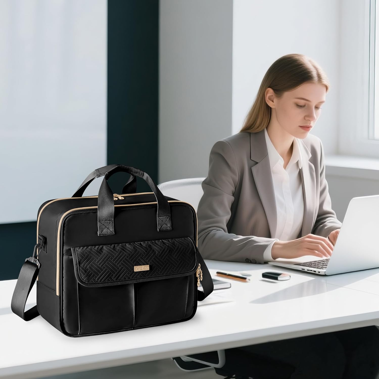 Teacher Bag with Accordion File Organizer, 15.6 Inch Laptop Briefcase for Women, Teacher, Tutor, Nurse and Processionals, Black - Image 3