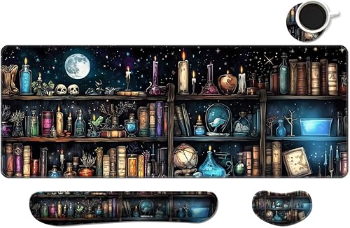 MIBITRI Keyboard Mouse Pad Set, Extended Gaming Mouse Pad+Ergonomics Keyboard Wrist Rest Support, Memory Foam, Easy Typing Pain Relief, 4Pcs XXL