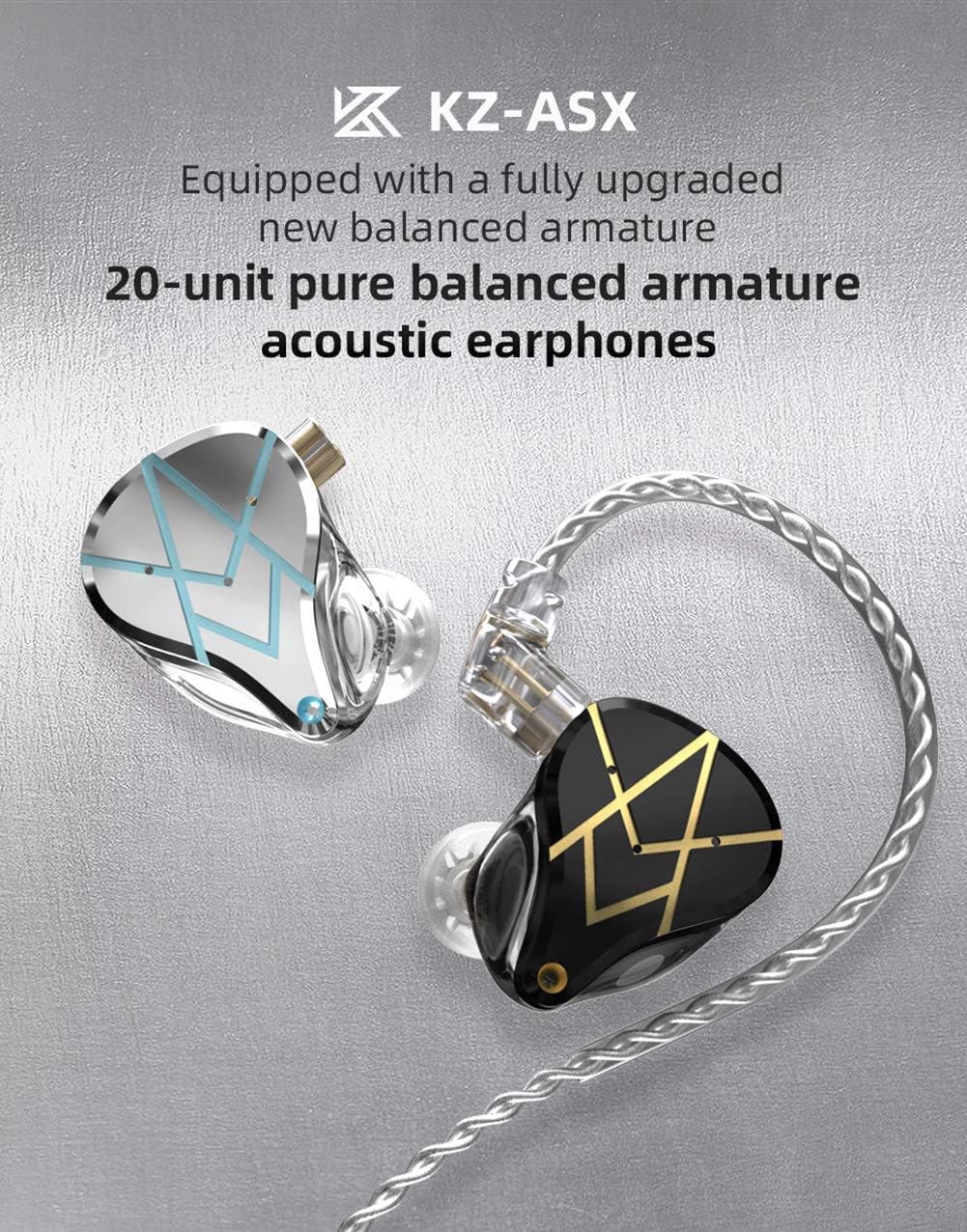 KZ ASX in-Ear Monitors, 10 Balanced Armatures Units per Side Customized HiFi IEM Wired Earphones/Earbuds/Headphones with Detachable Cable 2Pin for Musician Audiophile (Without Mic, White)