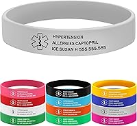Vista 10 de MissNaNa Pulseras médicas de silicona personalizadas de varios colores, pulsera de alerta de identificación de emergencia grabada para mujeres