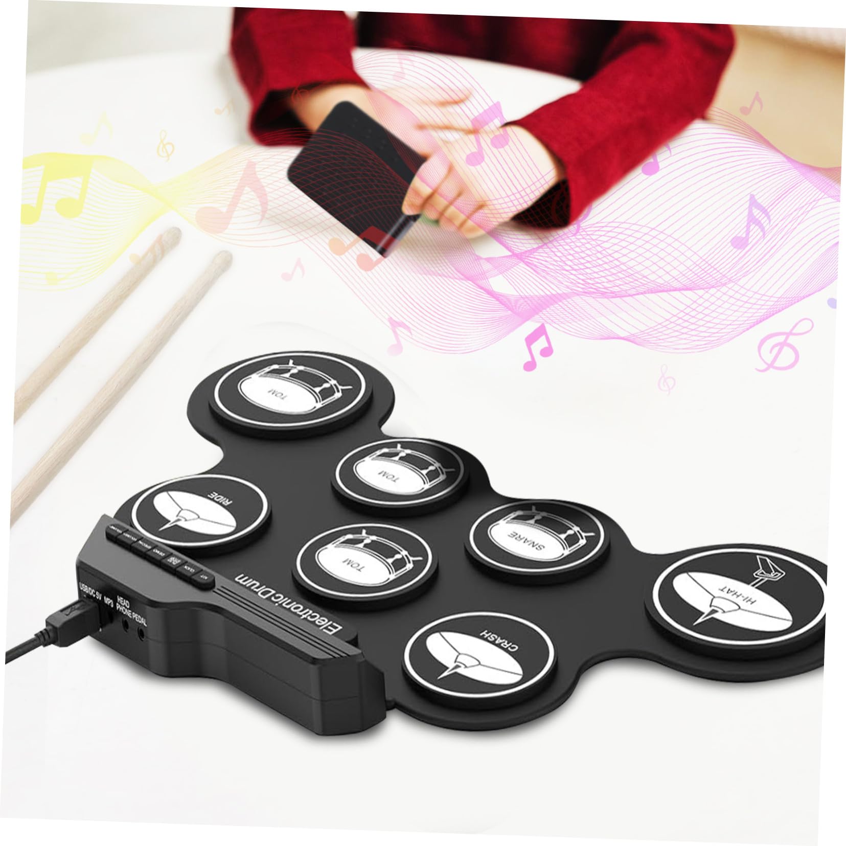 Tragbares Elektronisches Schlagzeug mit Silikon Pads und USB Anschluss Leicht zu Bedienen zum Üben für Anfänger und Kinder Zuhause