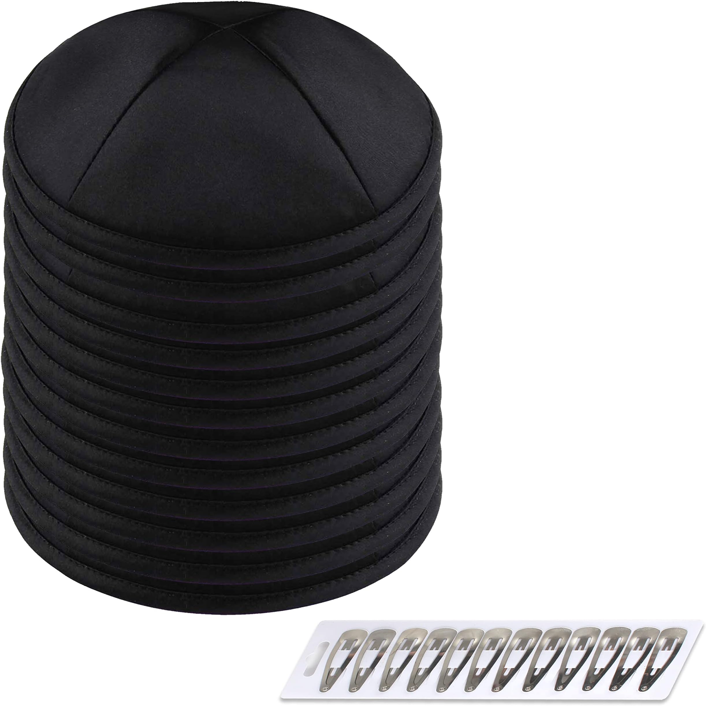 Deluxe Bulk Pack Satin Kippot for Passover Seder - Black Yamaka Single Kippah Silk Yarmulke for Wedding, Bar Mitzvah, Bat Mitzva, Bris, Shul, Shabbat (12 Pack)