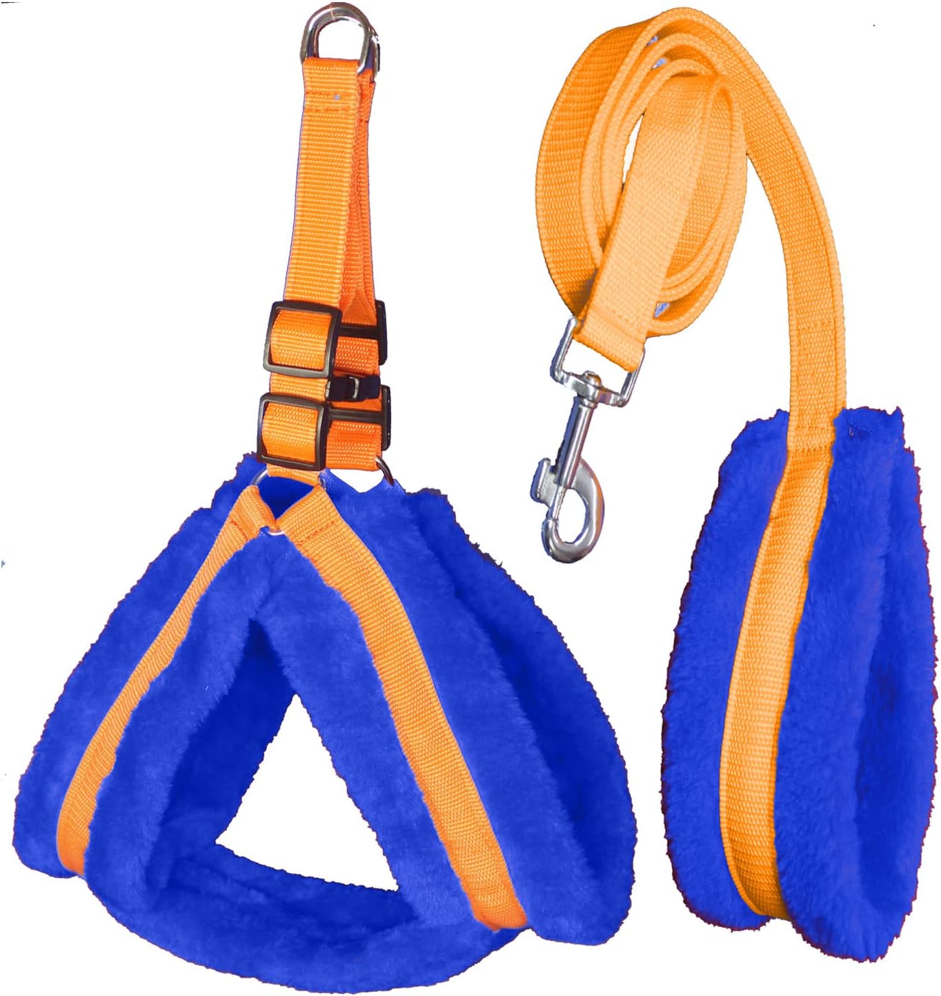 PAYTON PERRY Nylon Dog Harness & Leash Combo, Adjustable Harness, Soft Fur Padded (Small, Orange-Blue)