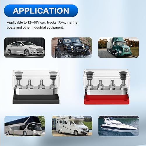 Miniatura 16 de Bloque de distribución de energía de barra de bus de 300 A, 4 x 3/8 pulgadas (M10), pernos de terminales de 48 V CC positivo y bloque de terminales