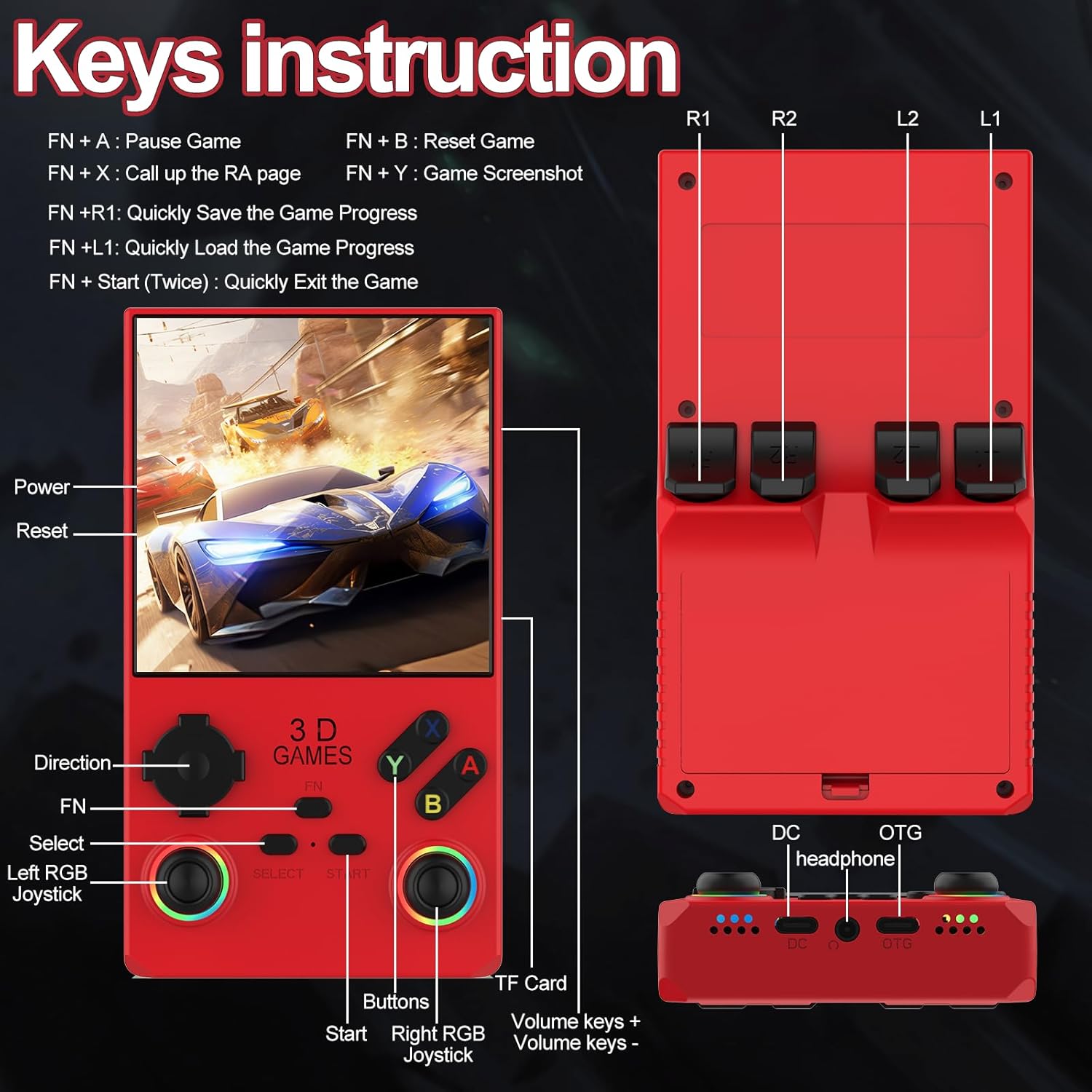 2025 New Upgraded V40 Max Handheld Game Console, 40000 Games 4 inch IPS Screen Retro Gaming Console, 256G 4000mAh Portable Mini Pocket Handheld Emulator Gift for Adults Red V40 MAX image 5 of 7 B0F3W5VFRR