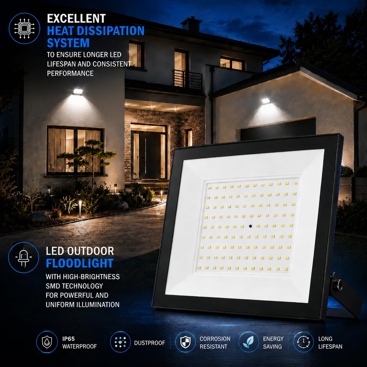 V-TAC Faro LED da Esterno 100W - [ E-SERIES - Alte Perfomance, Bassi Consumi ] - 8150 Lumen - Super Slim Design - IP65 - Proiettore per Casa, Garage, Magazzino - Impermeabile - Luce Naturale 4000K