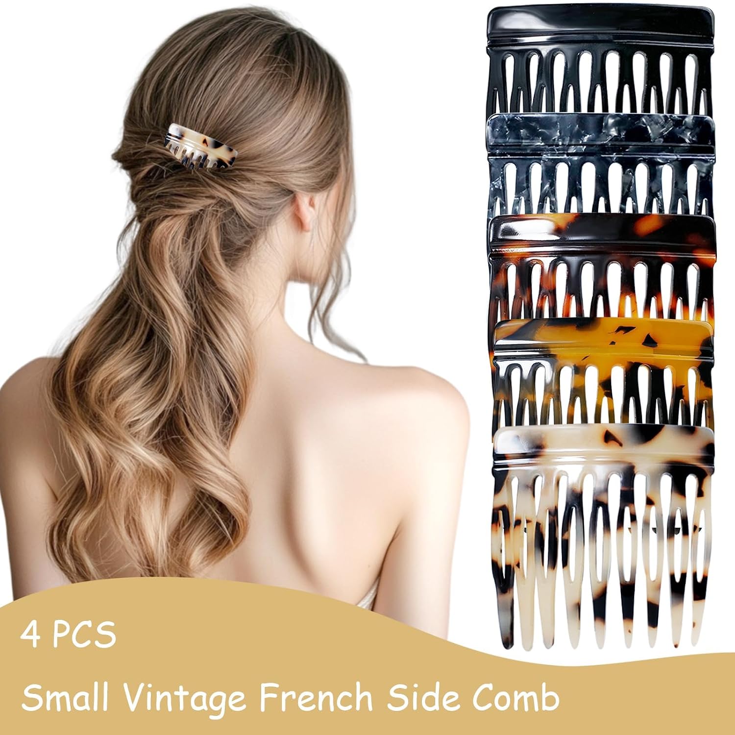 5 PCS French Hair Side Combs for Women Small Hair Combs Strong Hold Clips for Women Bun Decorative French Twist Hair Styling Accessories image 3