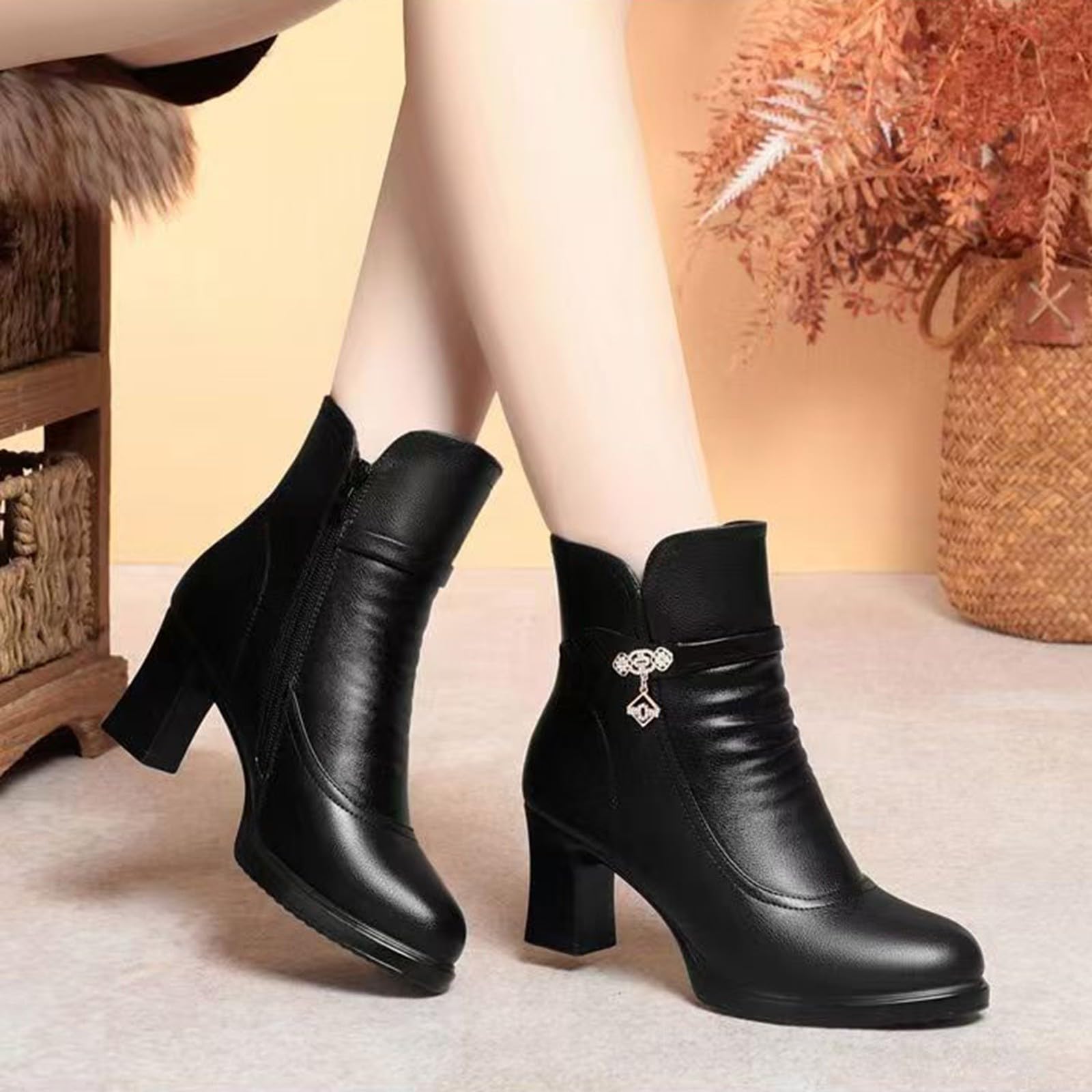 Cocila suede front boots side zipper chunky heel short botas mujer altas marrones