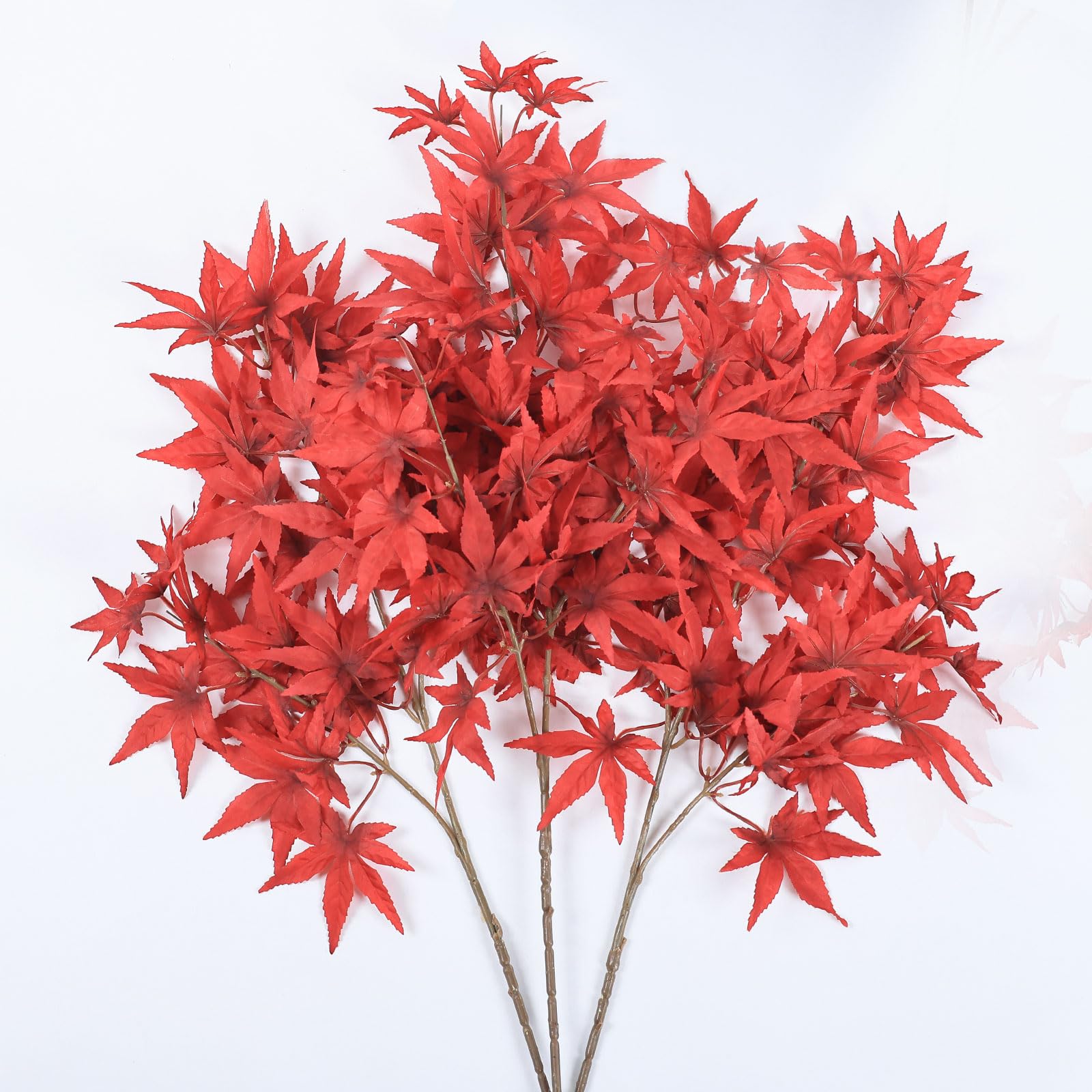 3Pcs Autumn Artificial Maple Sprays Plants Branches 3FT Fake Silk Maple Stems Fall Leaves Greenery Decorations for Room Table Centerpiece Fireplace Thanksgiving Halloween Decor (Burgundy)