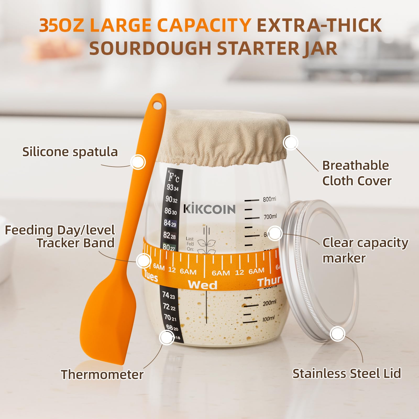 Kit completo Sourdough Starter Kit, il set di panini per la preparazione del pane, il set include barattoli di avviamento Sourdough da 35 g, forniture per pane, pane, frusta danese, raschietto per